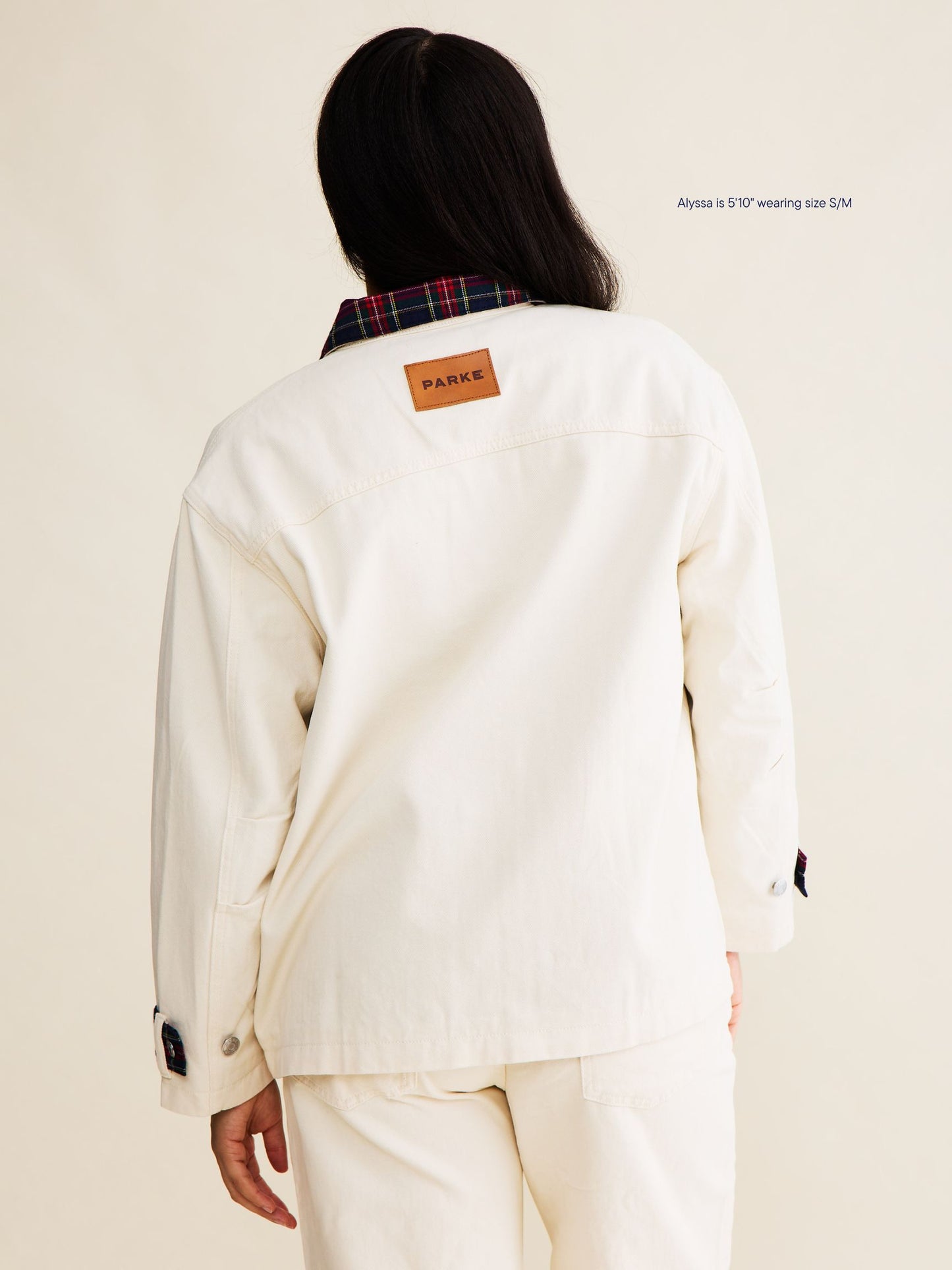denim barn jacket -cream + plaid collar