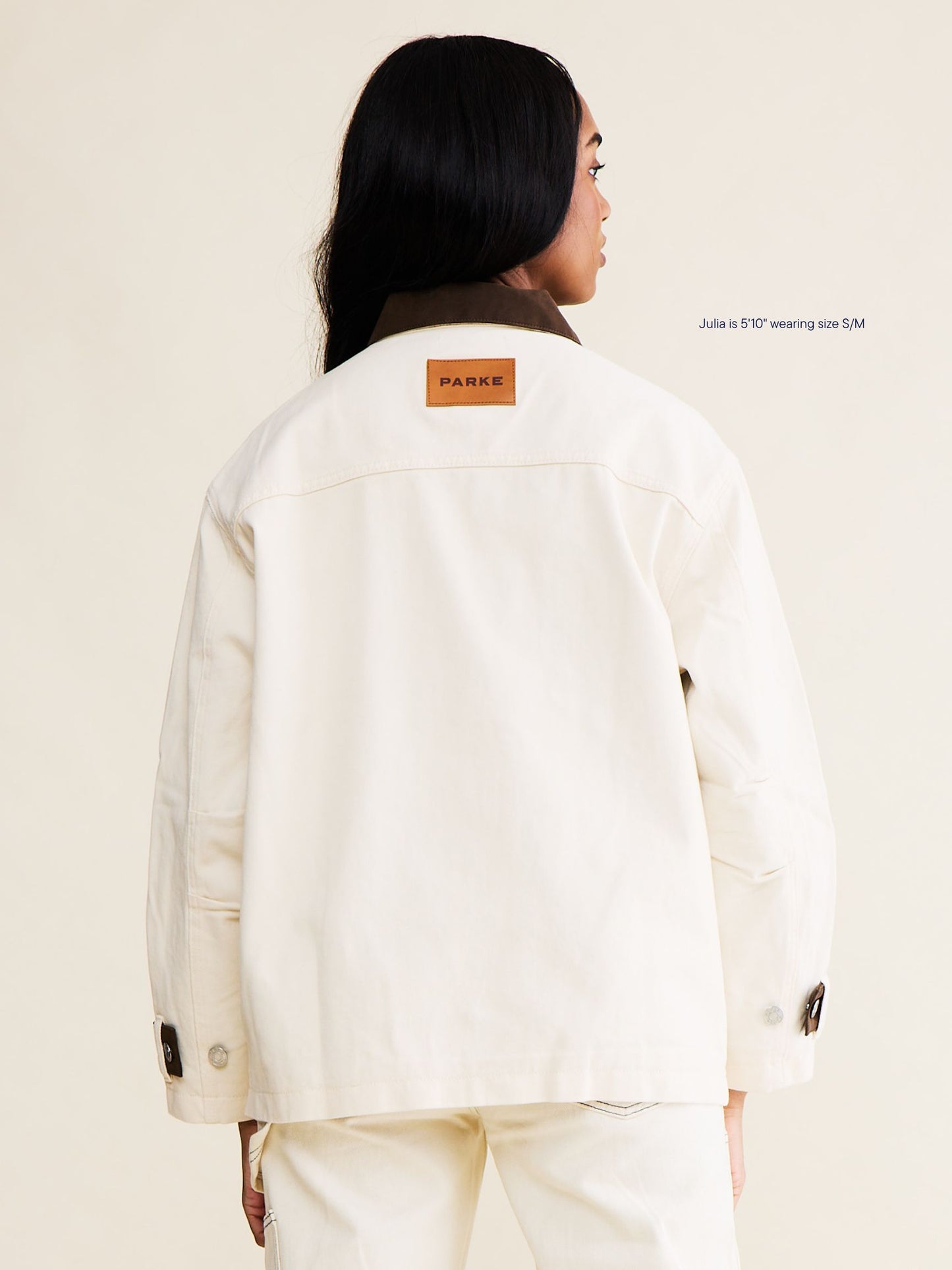 denim barn jacket -cream + brown suede collar