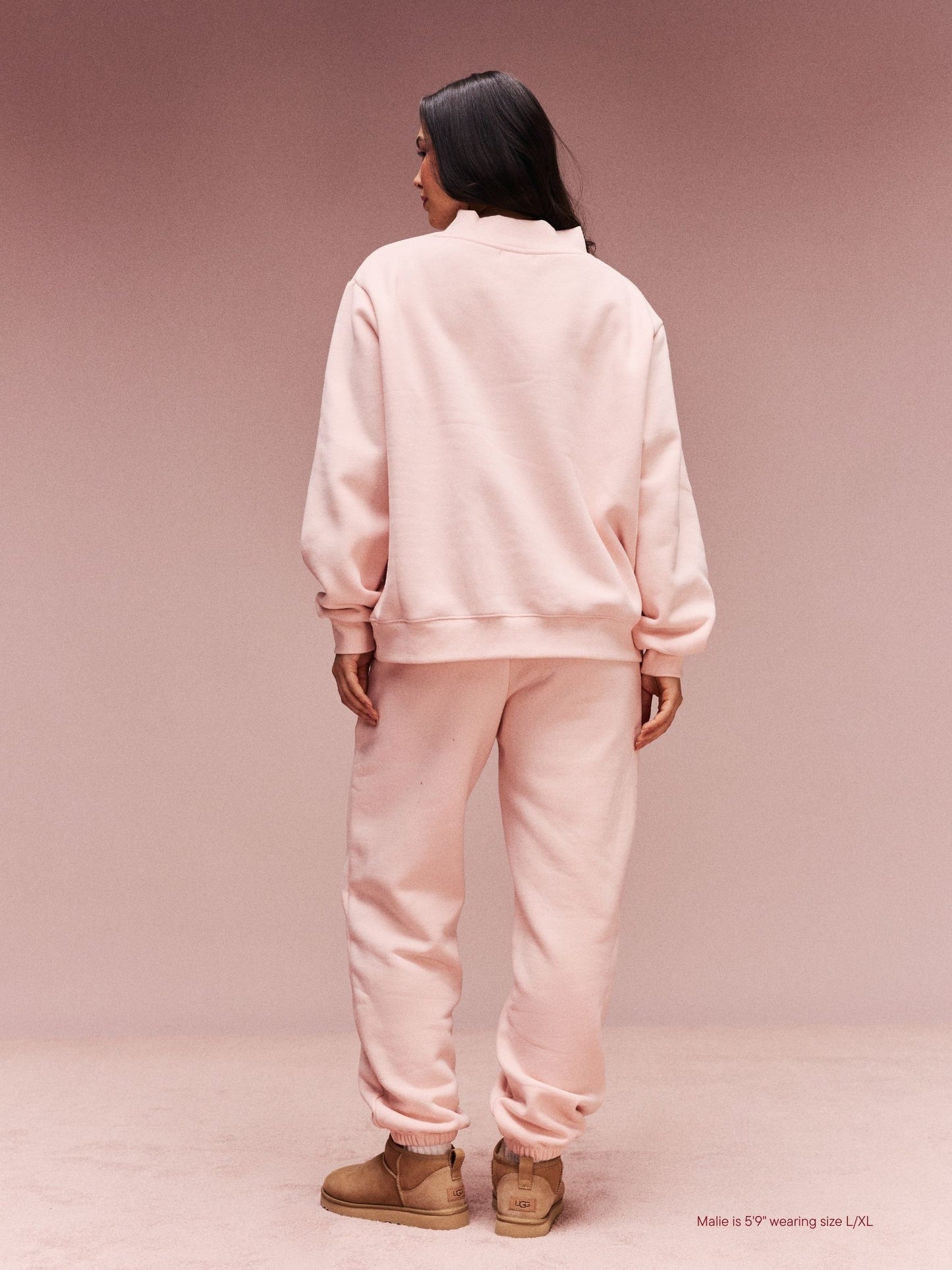 girl wearing Valentine's Varsity Mockneck -peony + crimson