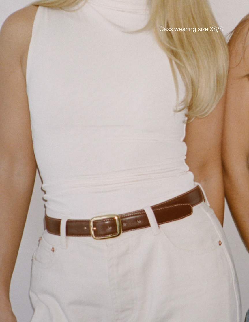 girl wearing parke x aureum brown belt -brown