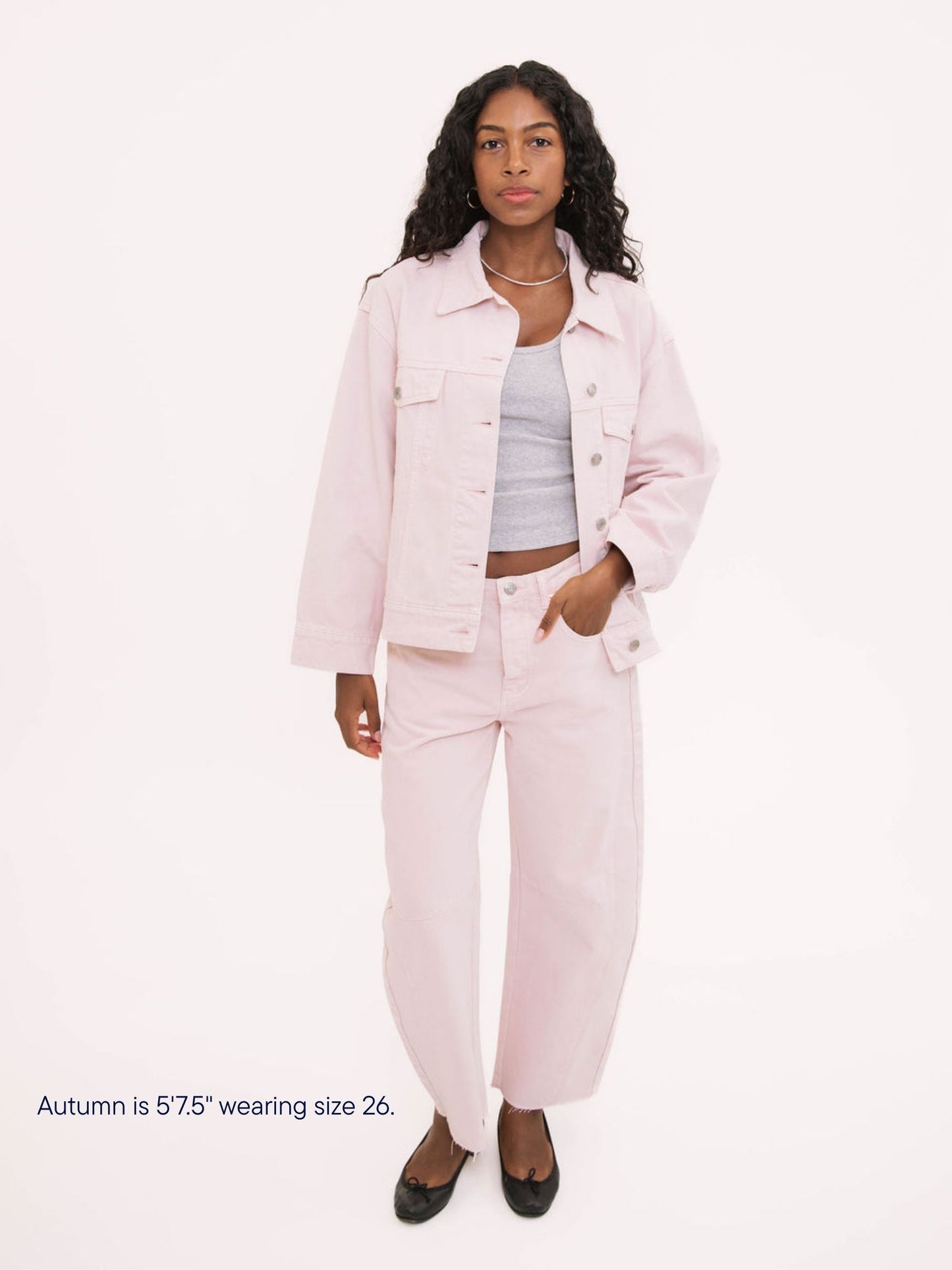 girl wearing parke x scl oversized horseshoe jean -petal
