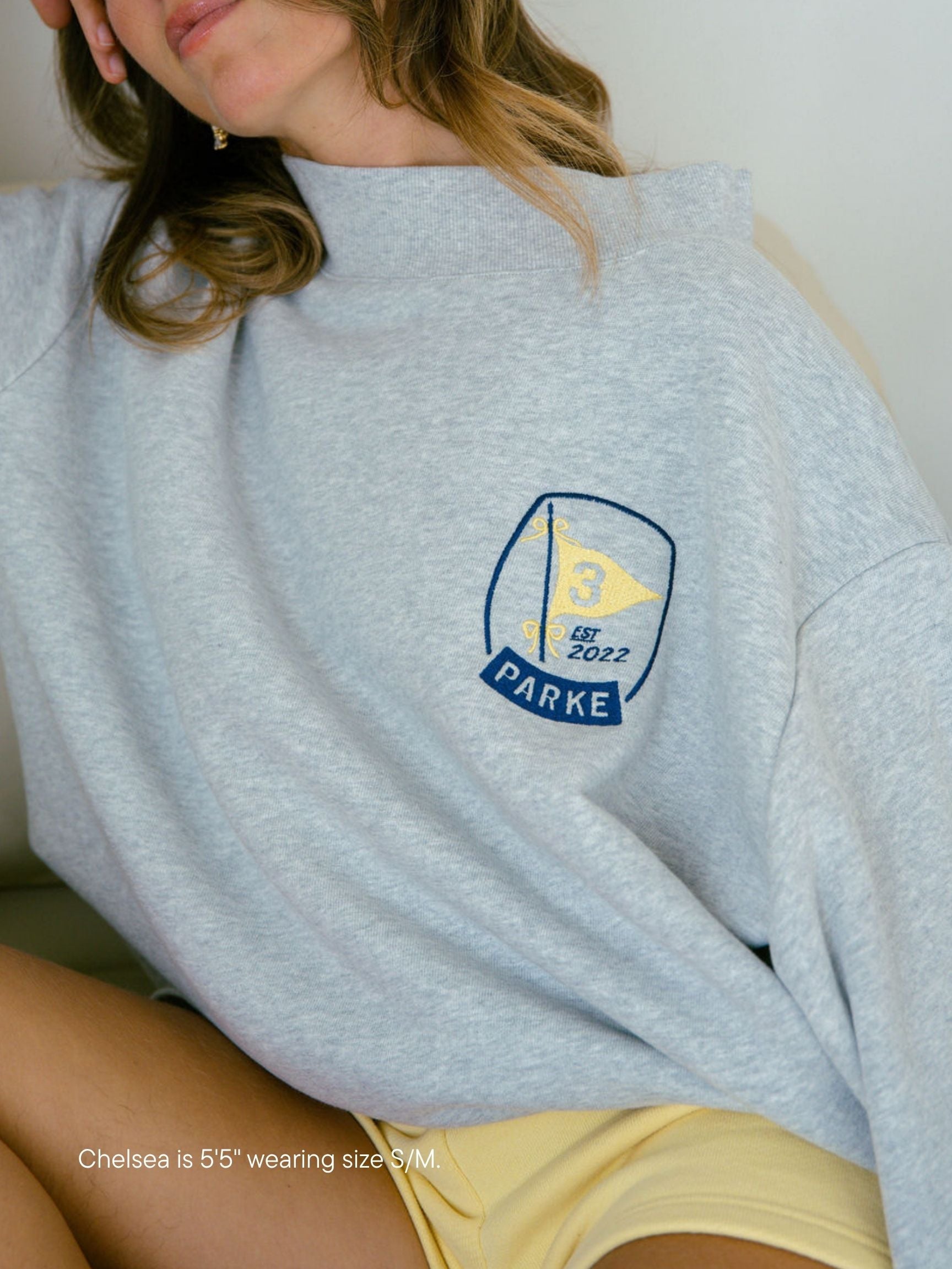 embroidered birthday mockneck -classic grey