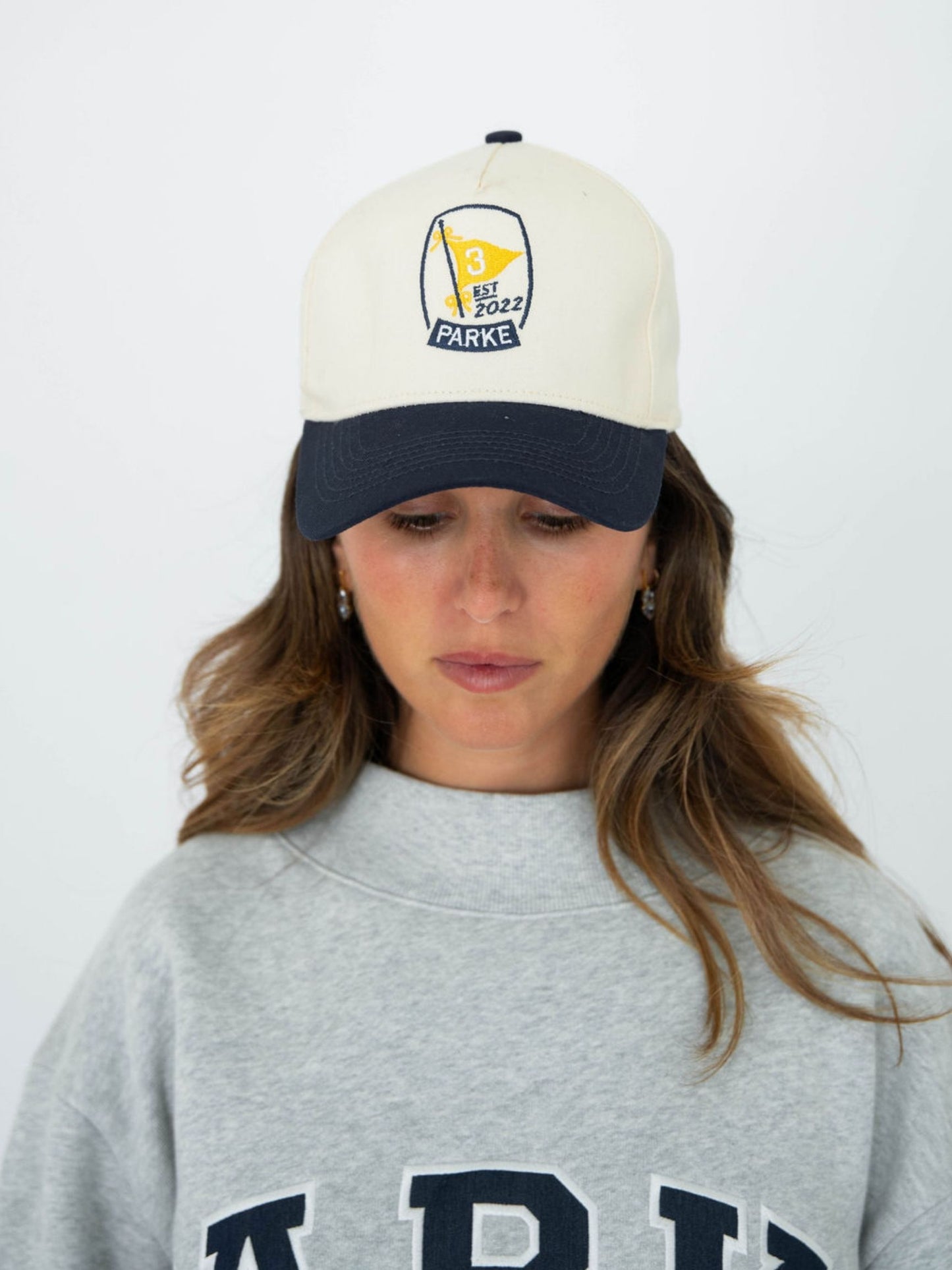 birthday flag hat -cream + navy