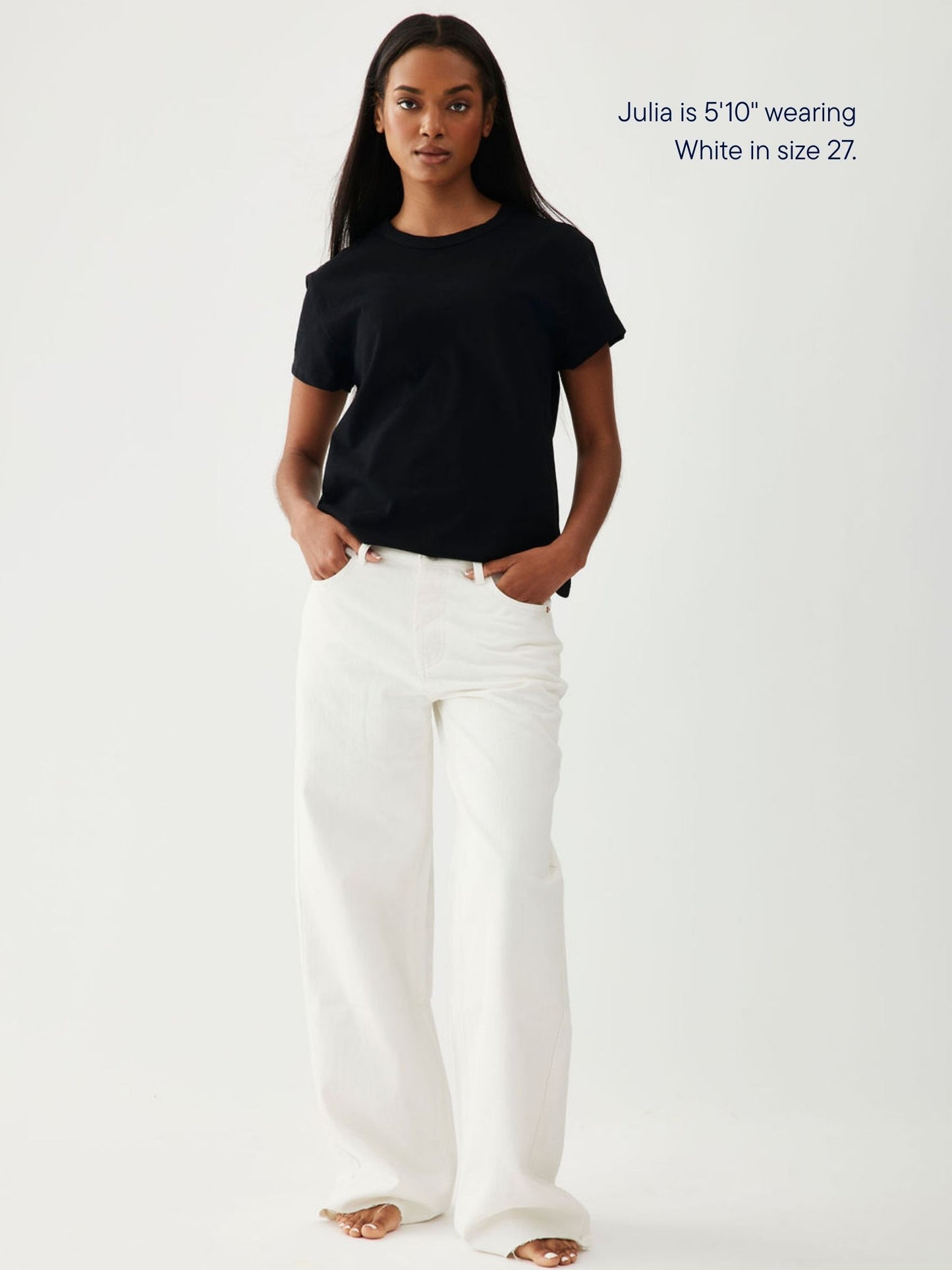 girl wearing low rise baggy jean -white