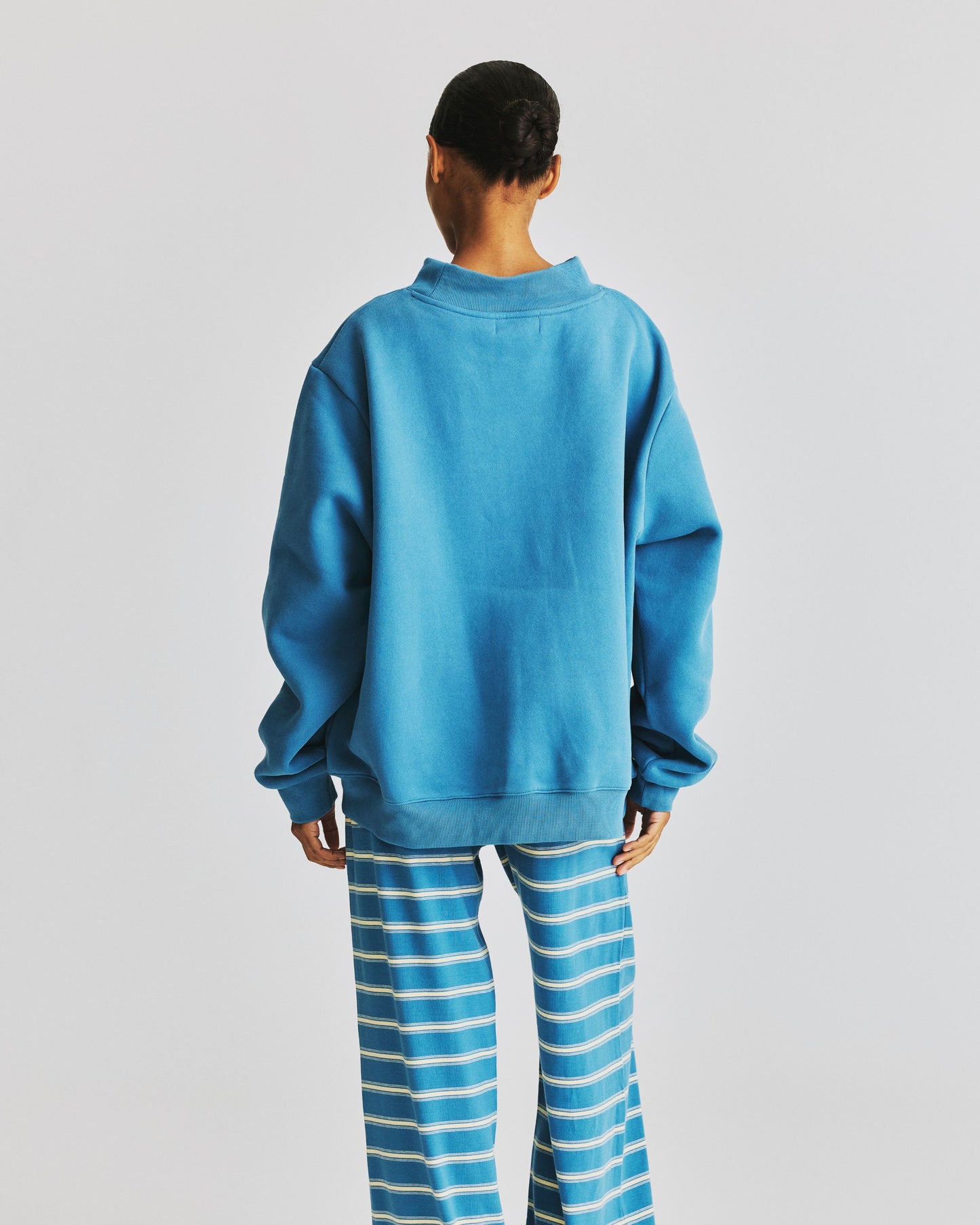 Varsity Mockneck - Washed Indigo + Washed Indigo Stripe