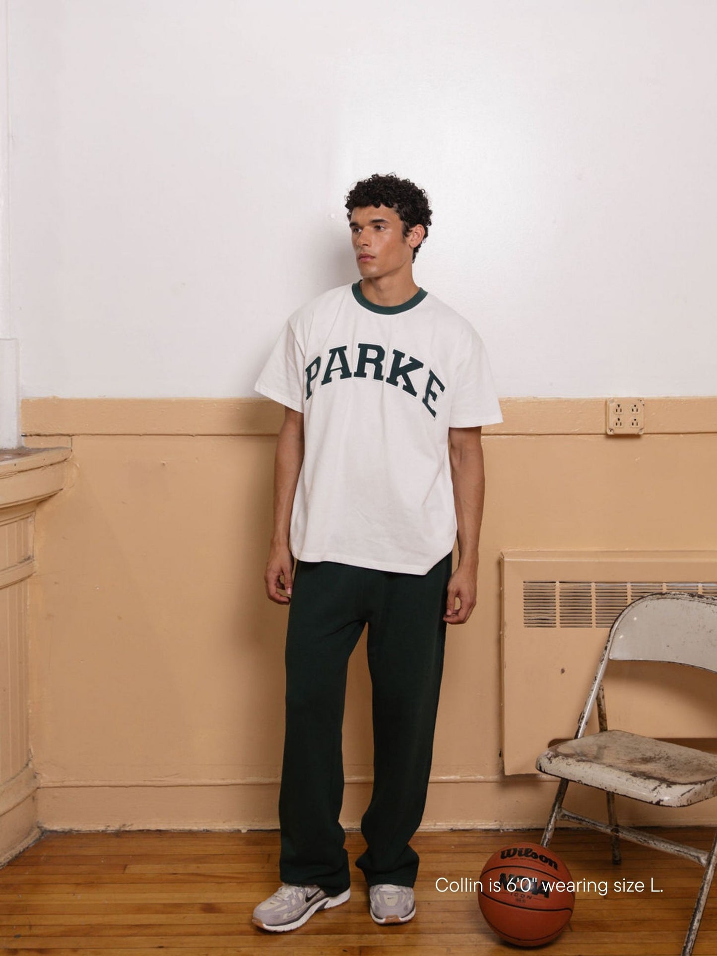boy wearing boxer sweatpants -forest