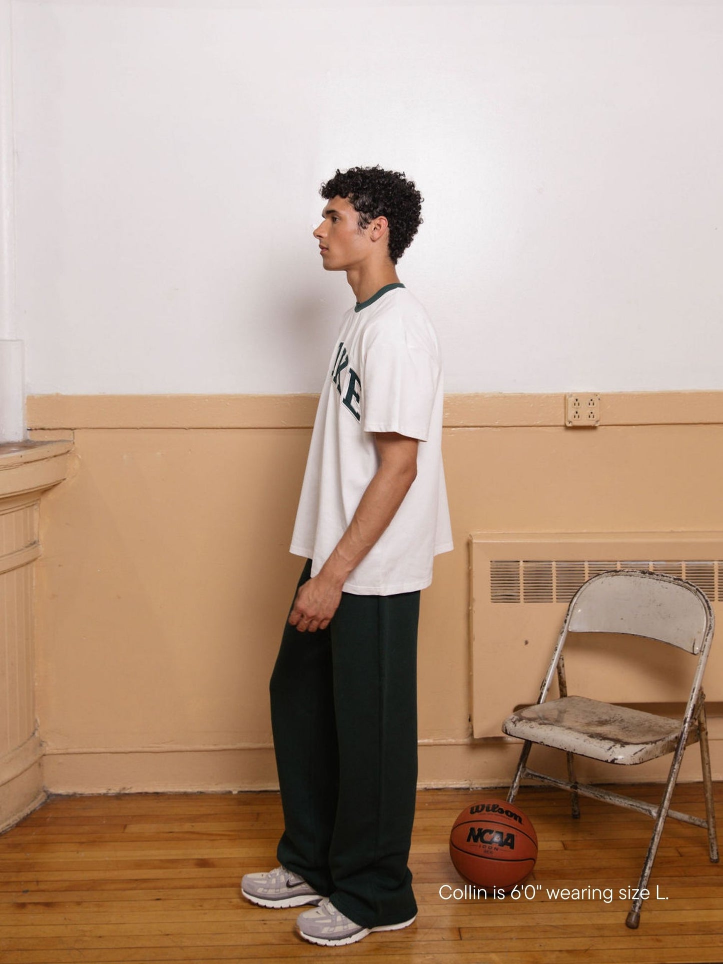 boy wearing boxer sweatpants -forest