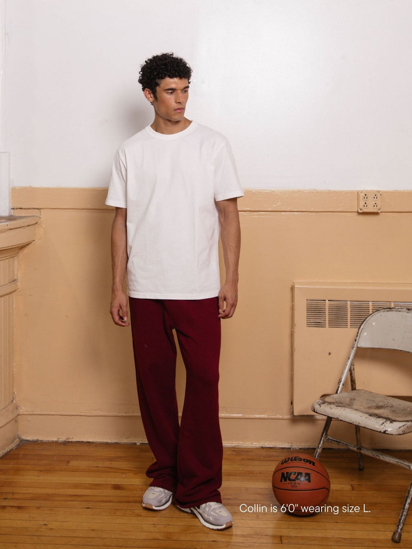 boy wearing boxer sweatpants -maroon