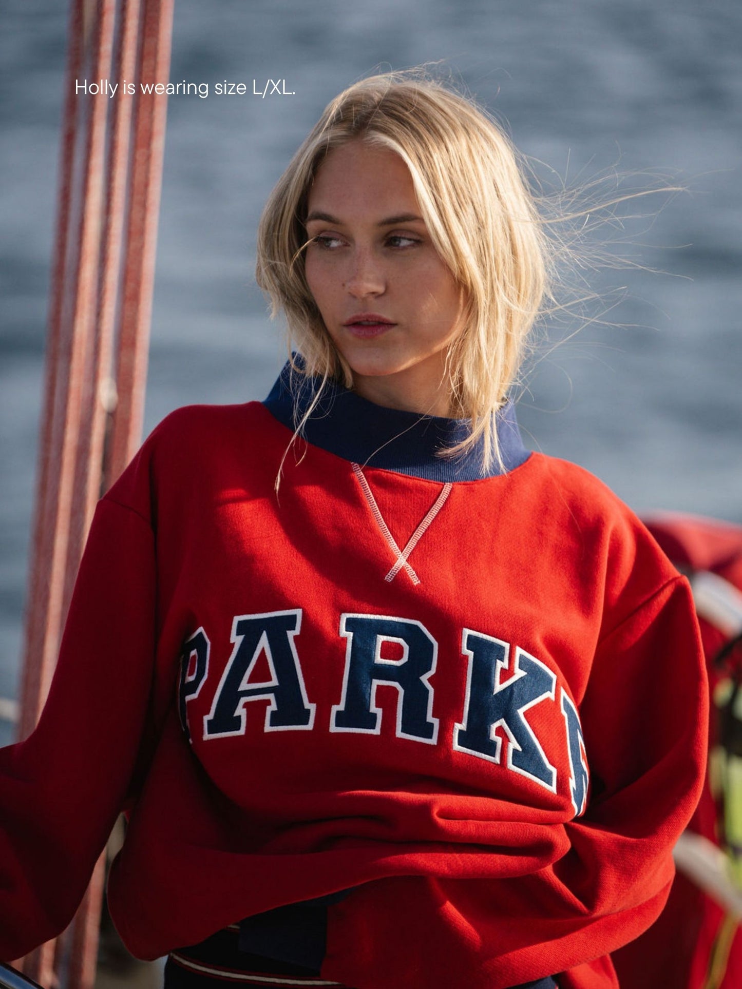 two tone varsity mockneck -firecracker
