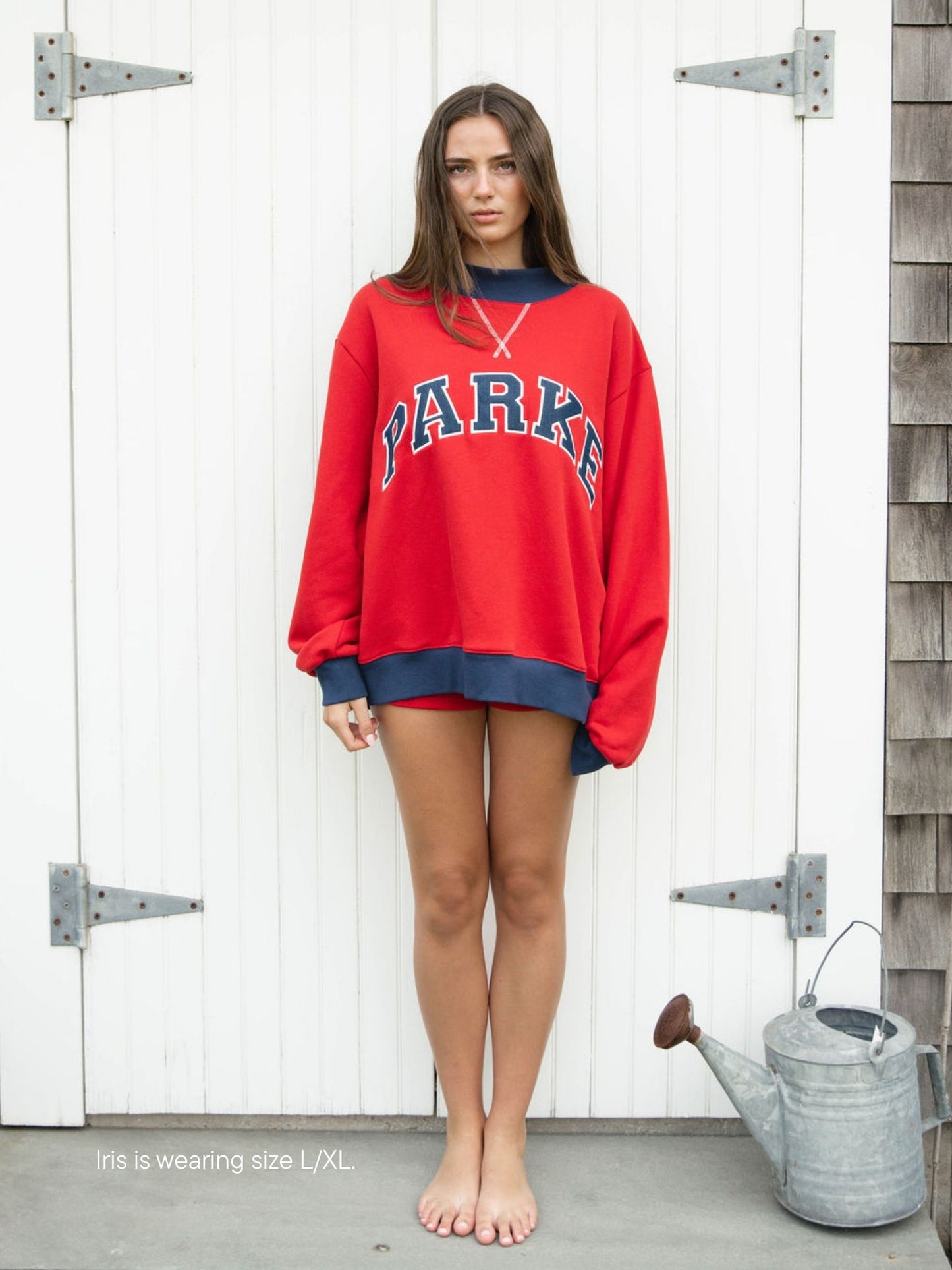 two tone varsity mockneck -firecracker