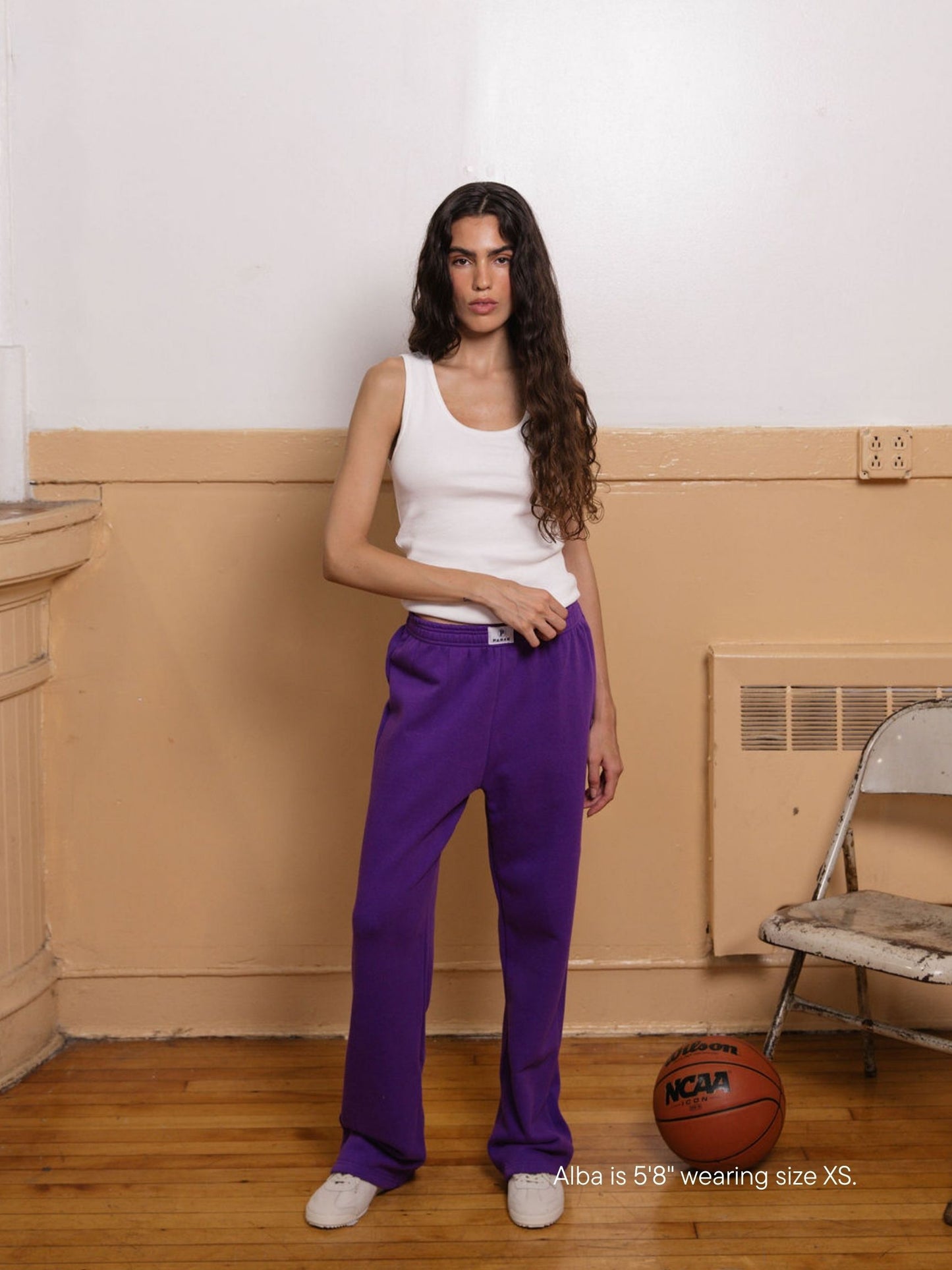 girl wearing boxer sweatpants -amethyst