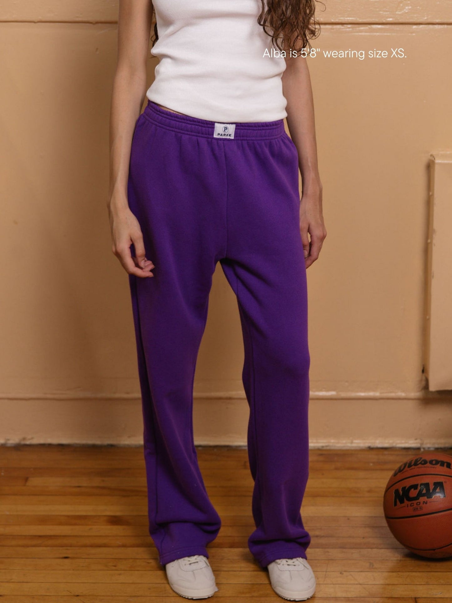 girl wearing boxer sweatpants -amethyst