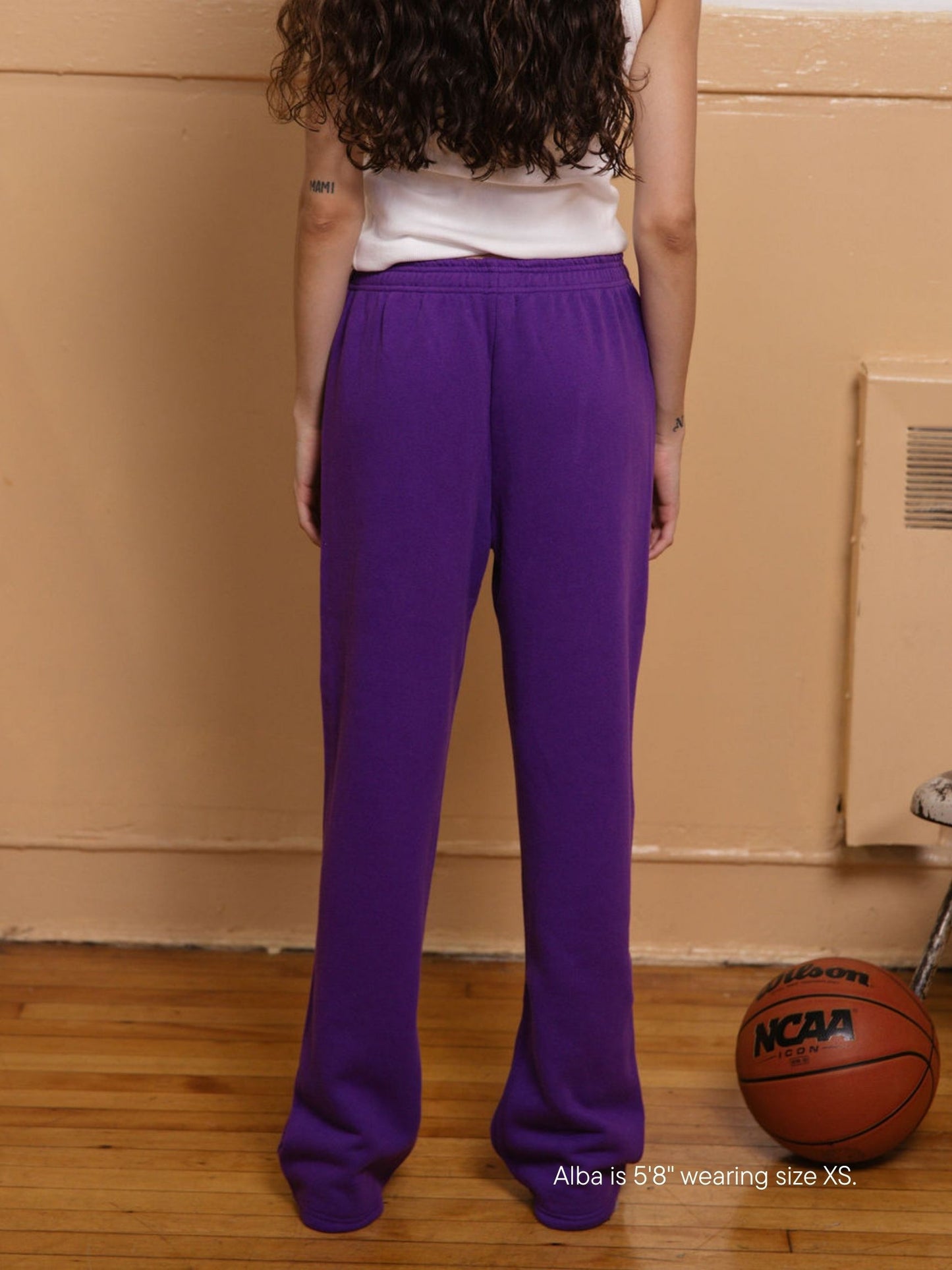 girl wearing boxer sweatpants -amethyst