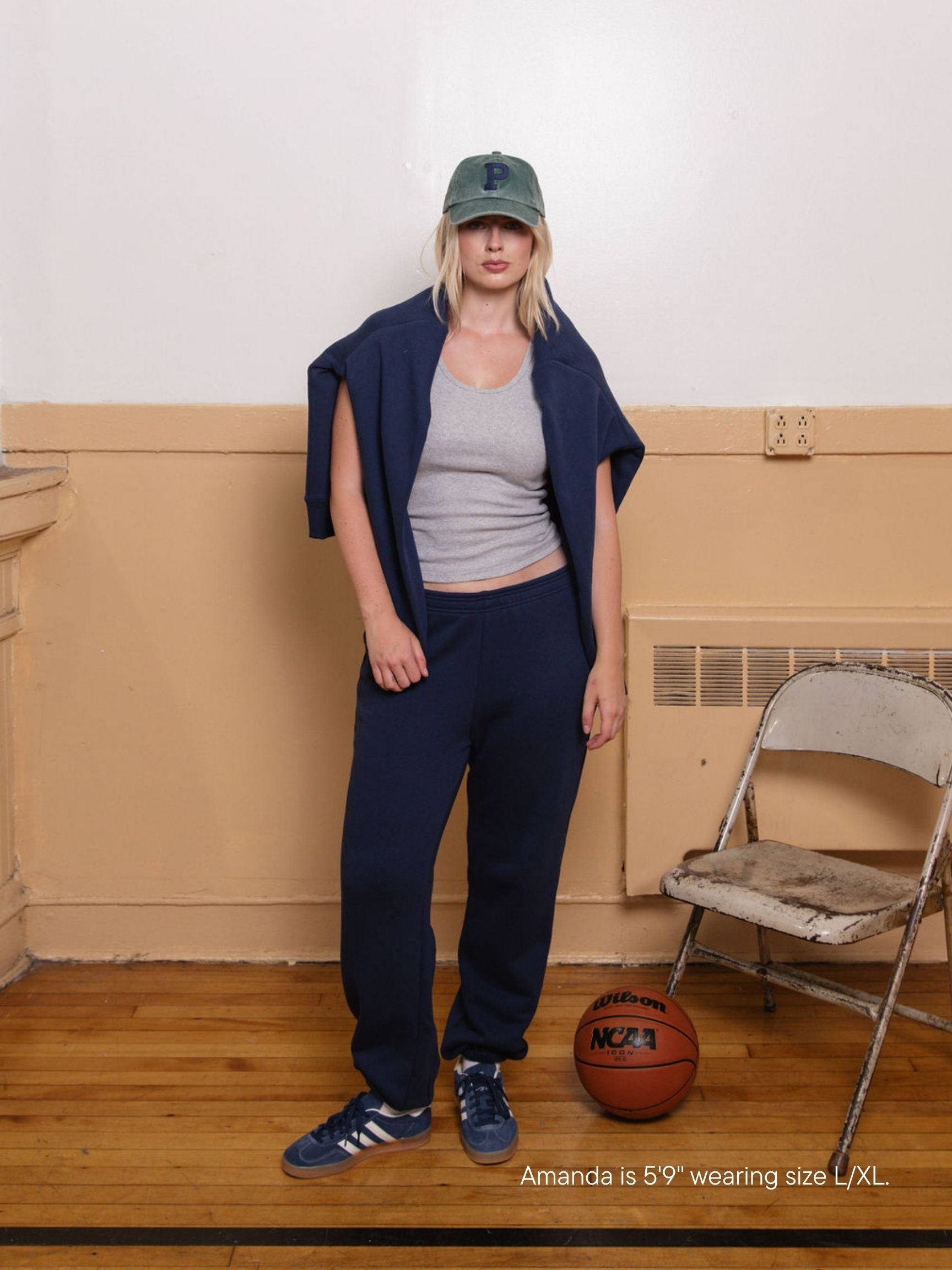 girl wearing unisex sweats -denim