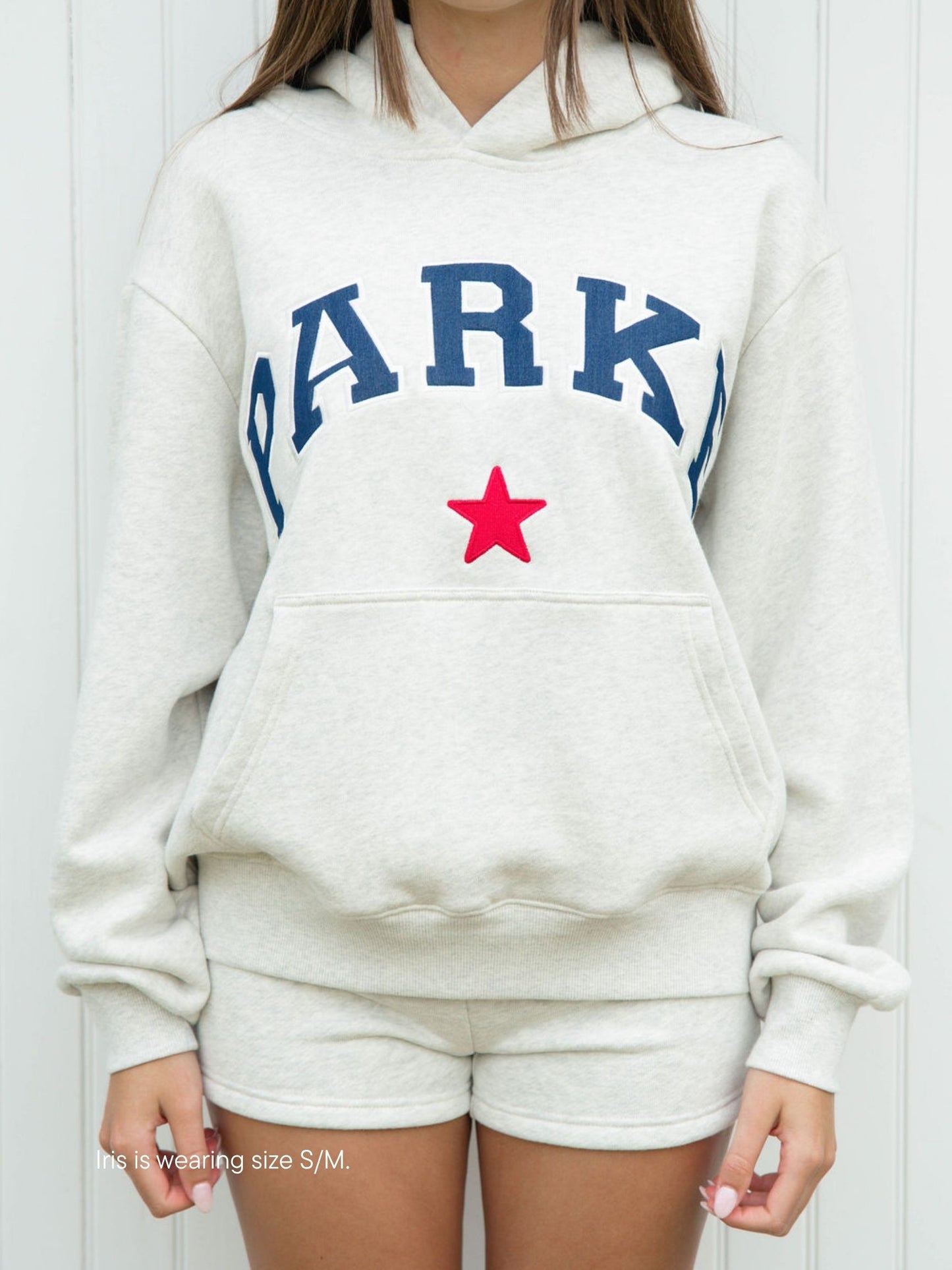 varsity star hoodie -heather grey + navy