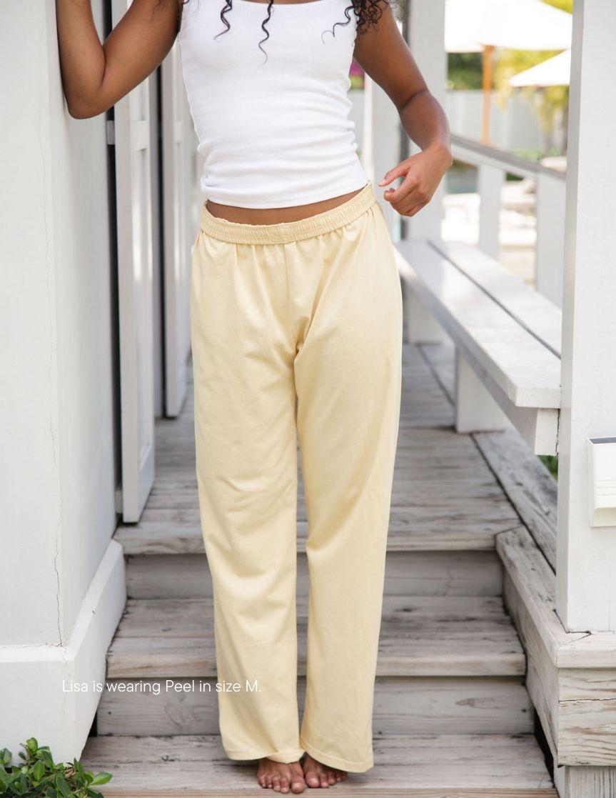 girl wearing cotton boxer pants -peel