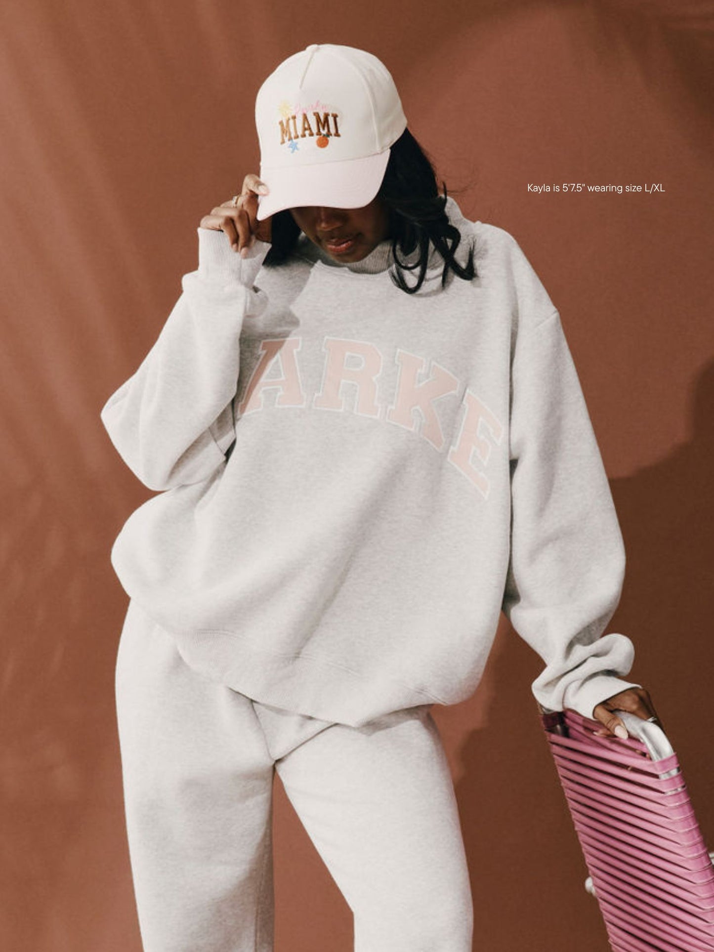 girl wearing Varsity Mockneck -classic grey + taffy