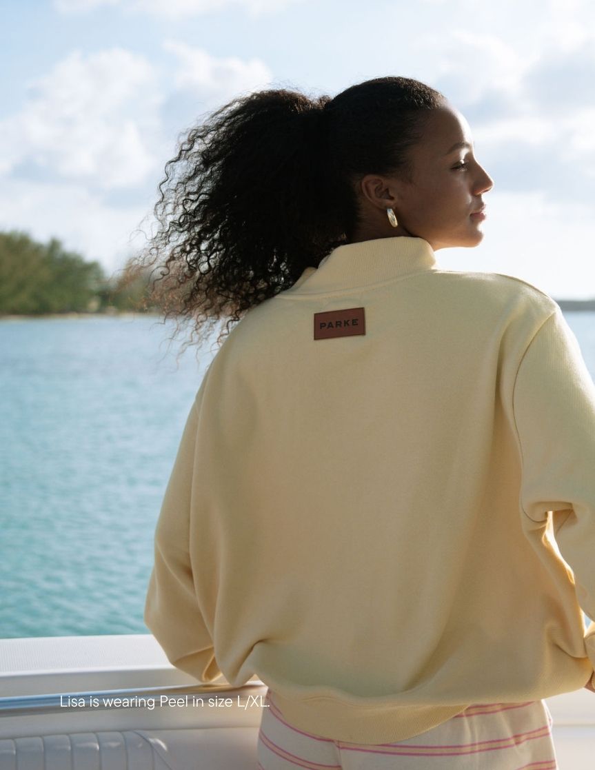girl wearing heritage classic mockneck -peel