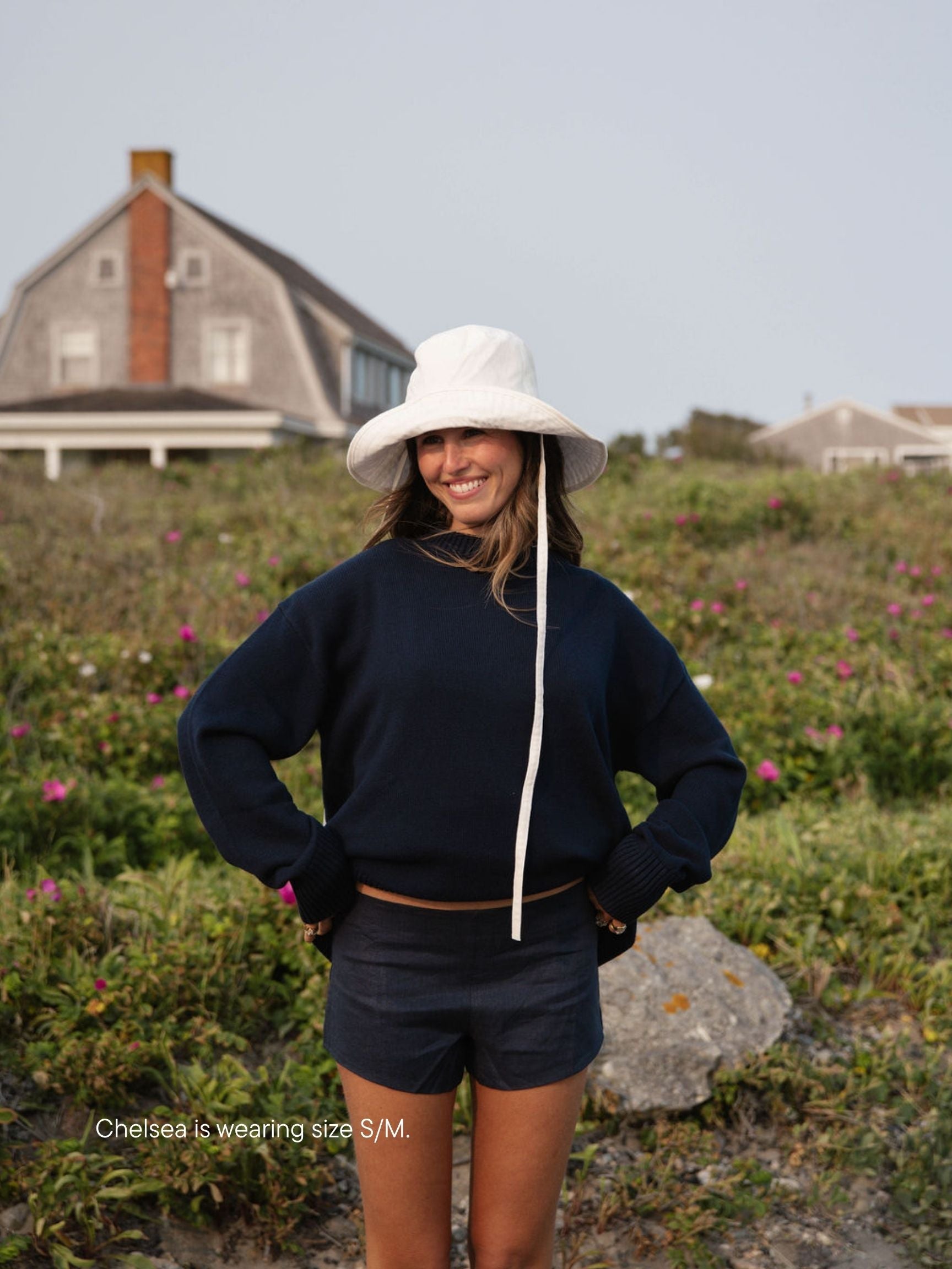 cotton crew sweater -navy