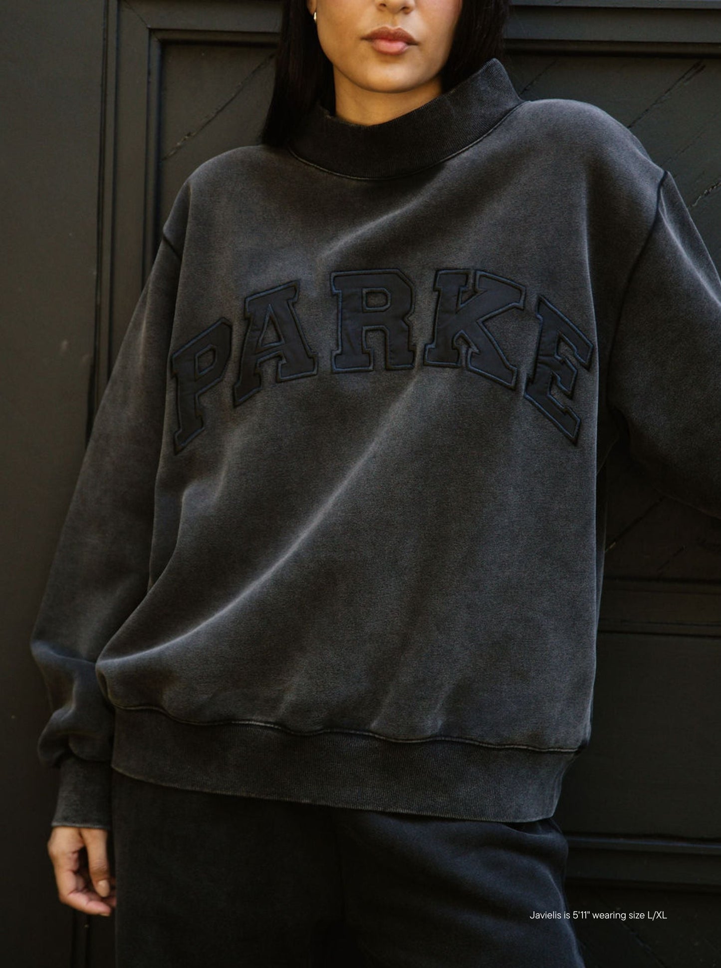 Halloween Varsity Mockneck -acid wash black + black