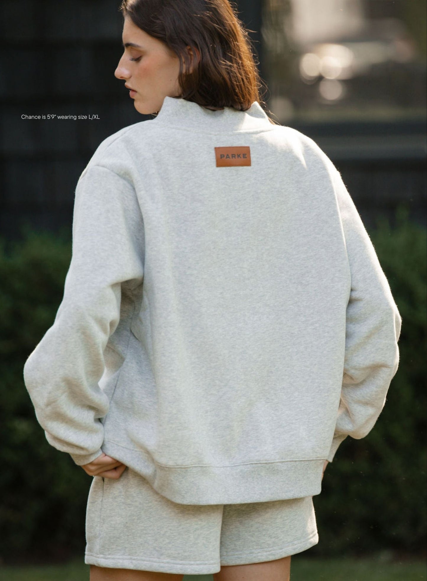 girl wearing classic grey classic mockneck -classic grey