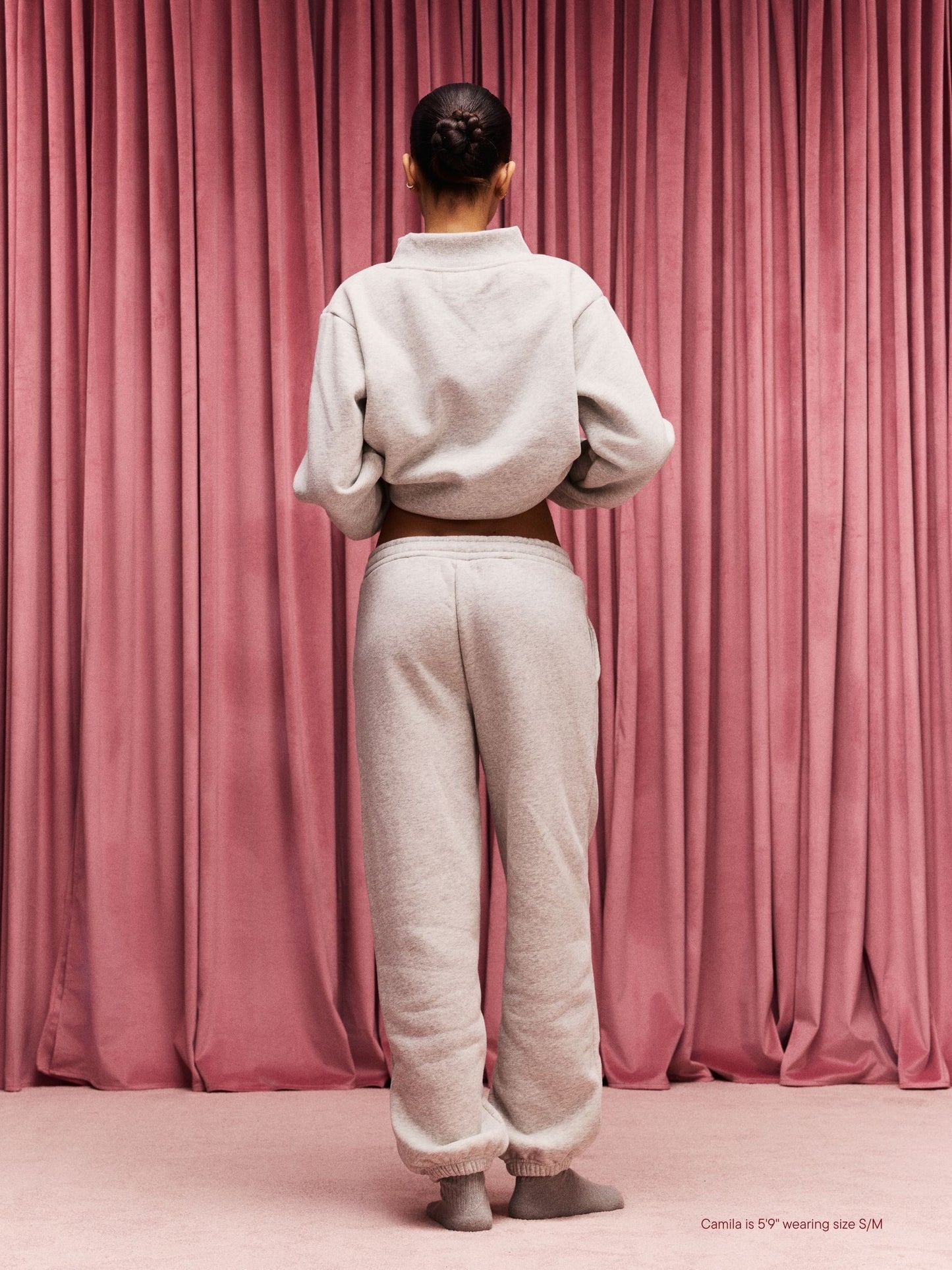 girl wearing Drawstring Unisex Sweats flat lay -classic grey