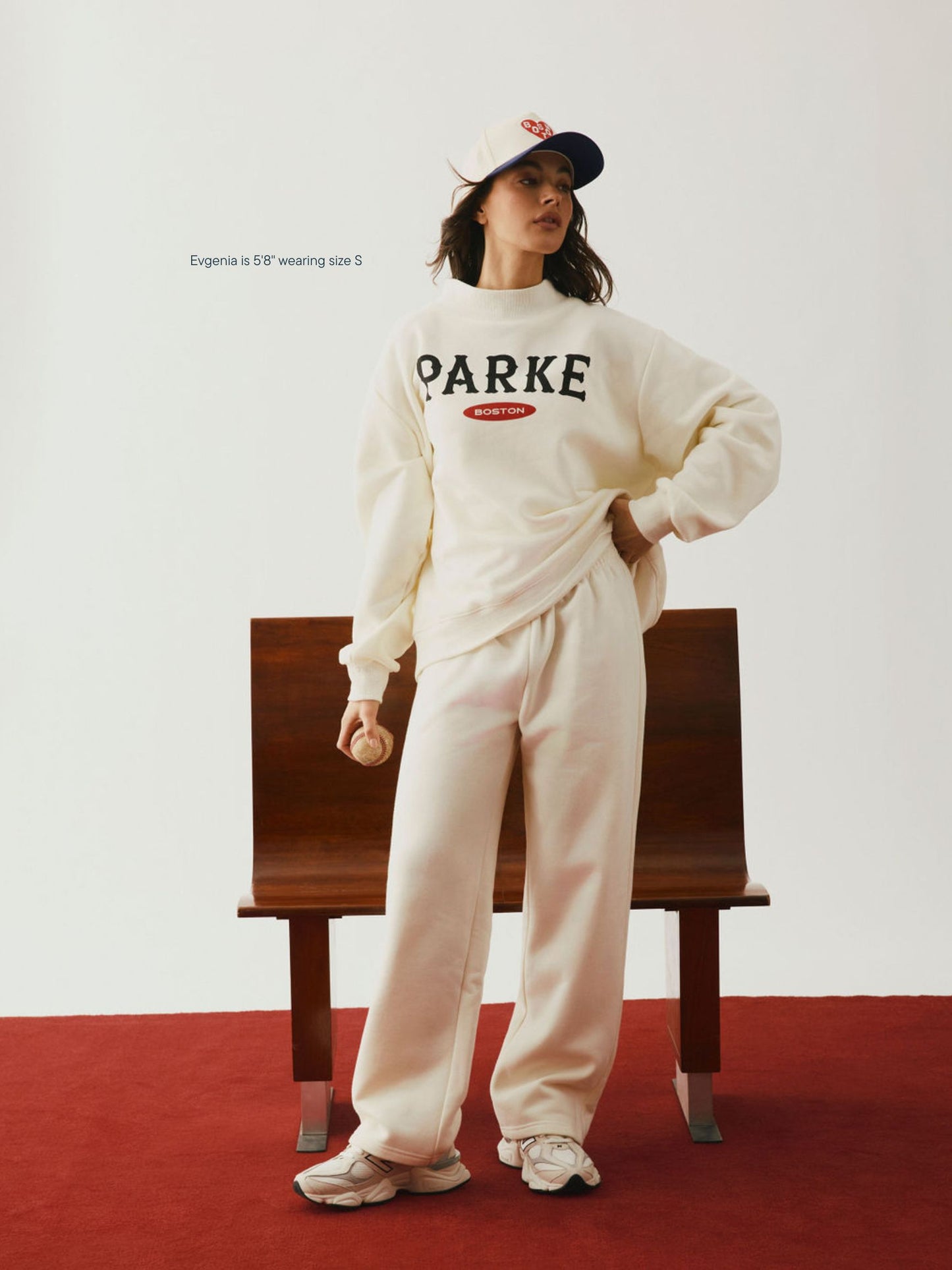 girl wearing Boxer Sweatpants -cream