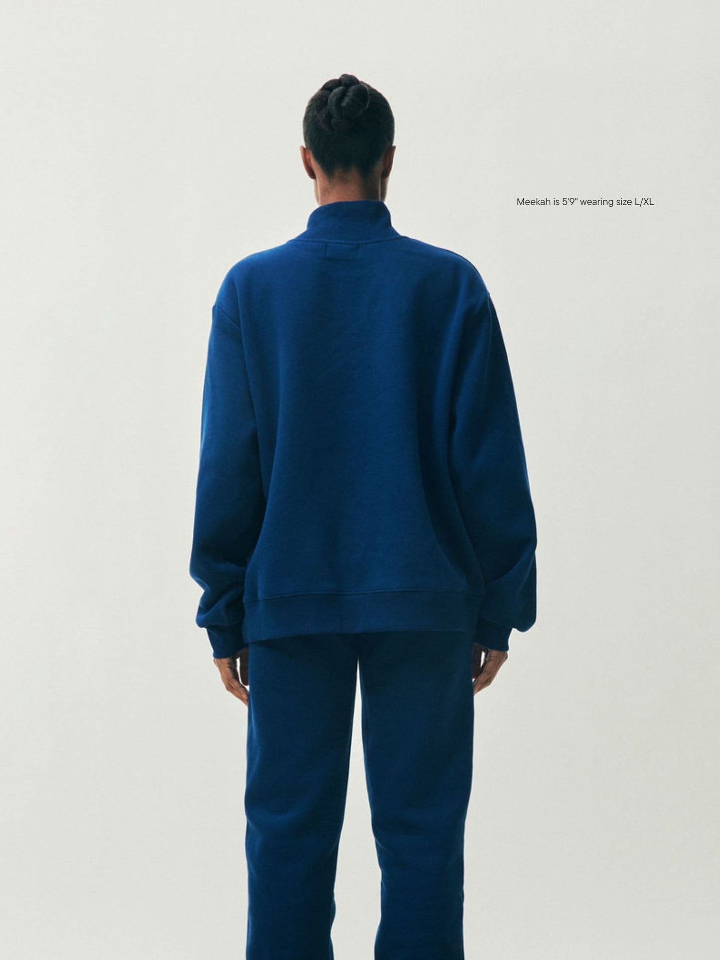 girl wearing Holiday Varsity Turtleneck -winter berry + baby blue