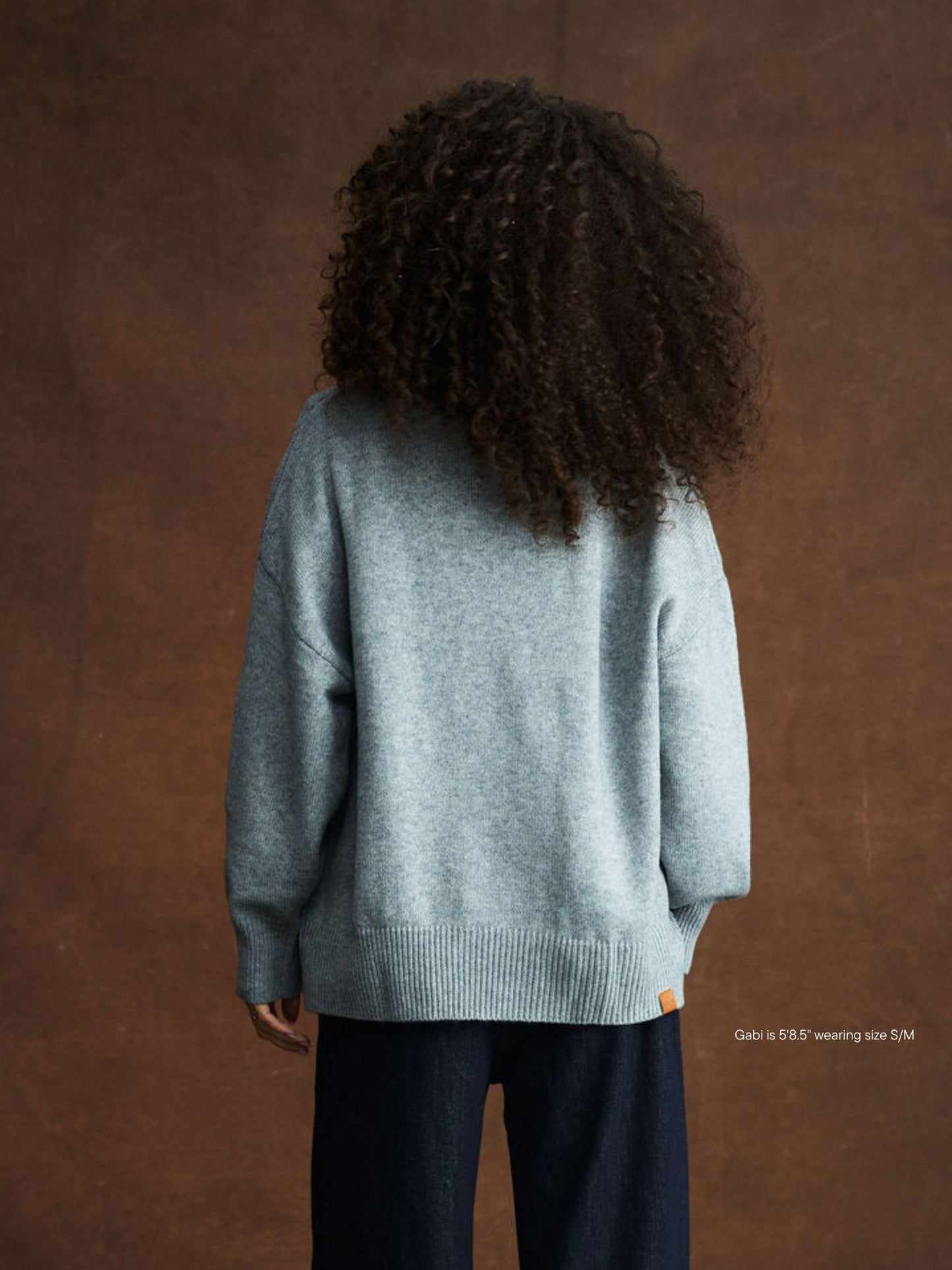 girl wearing Crewneck Sweater -grey