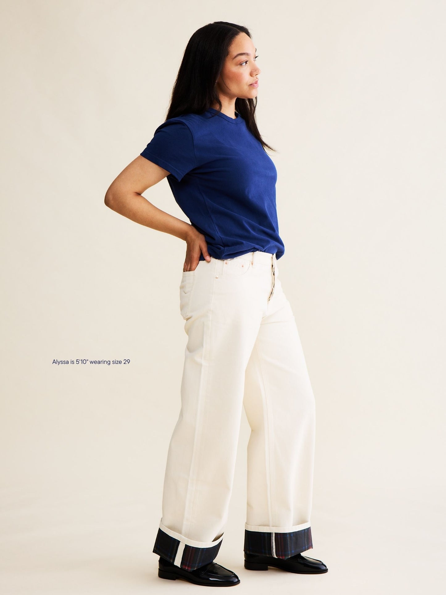 foldover jean -cream + plaid