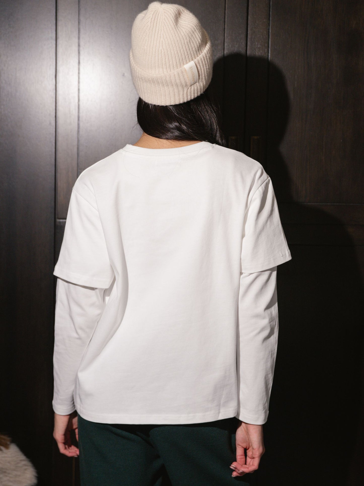 Layered Graphic Long Sleeve Shirt - White + Patch