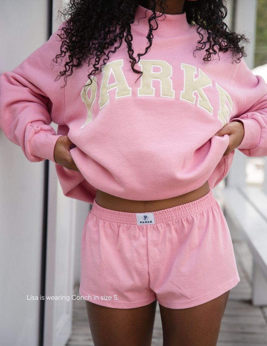 girl wearing cotton boxer shorts -conch