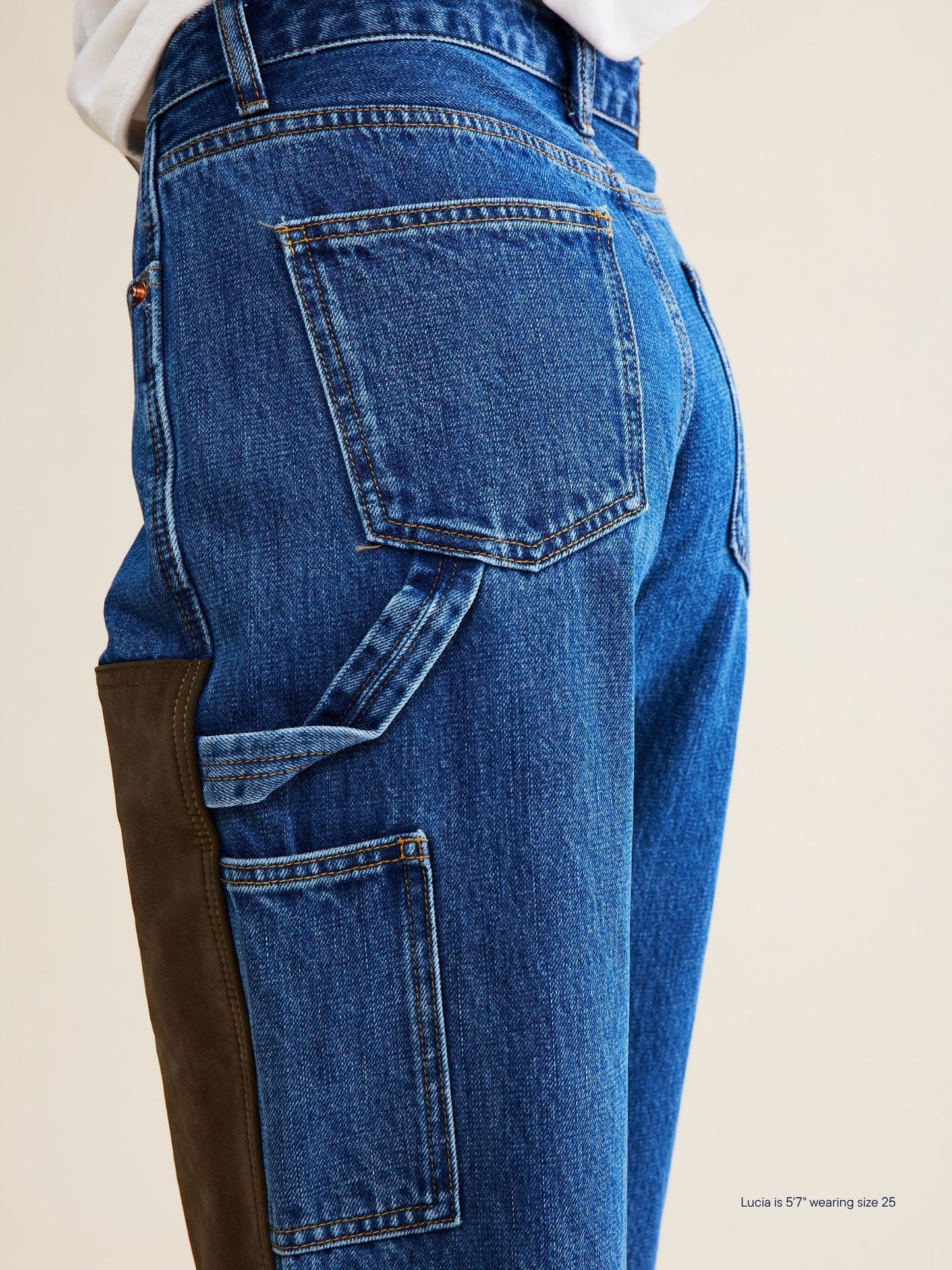 carpenter jean -medium wash + brown suede