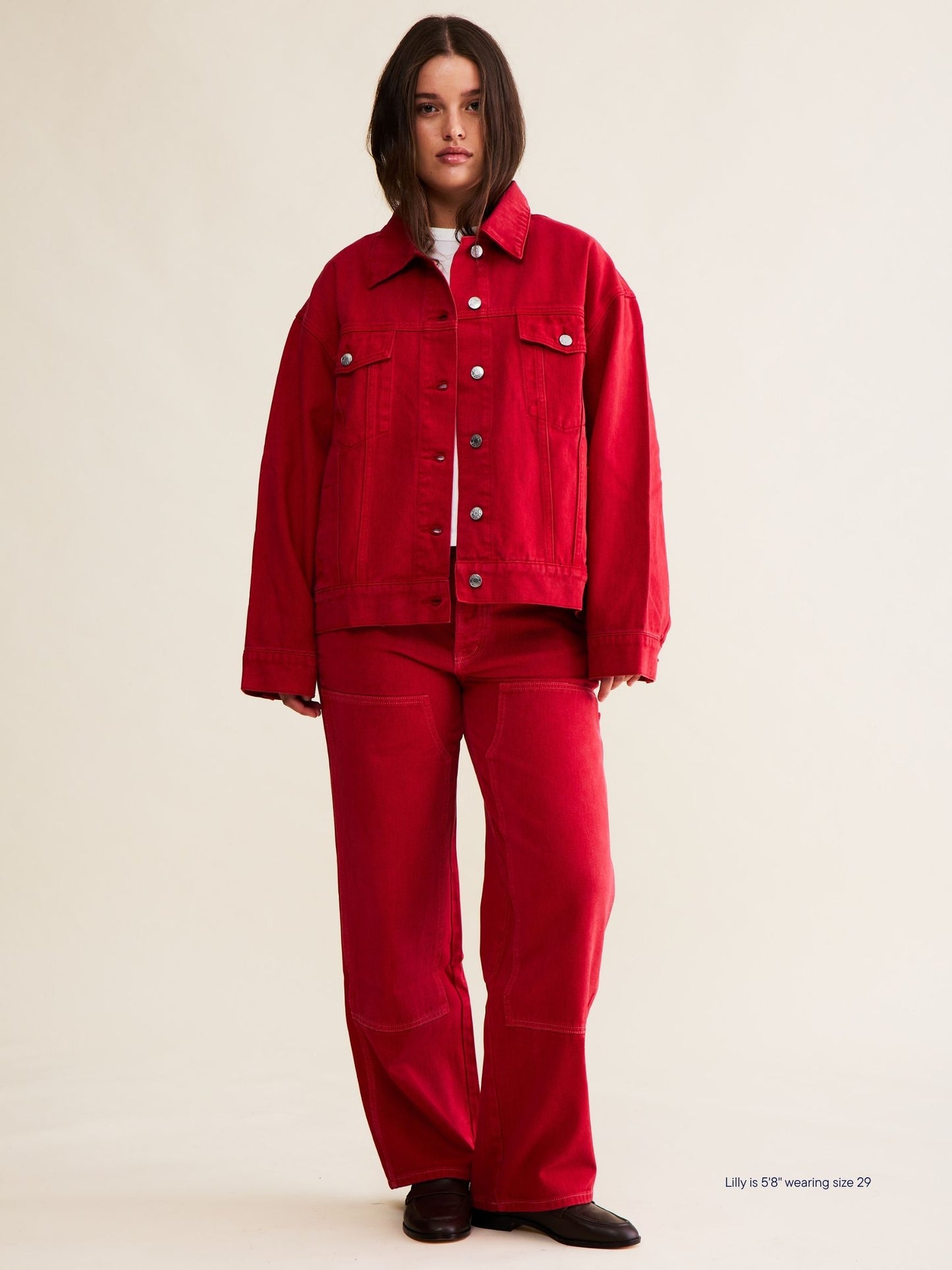 denim barn jacket -washed red