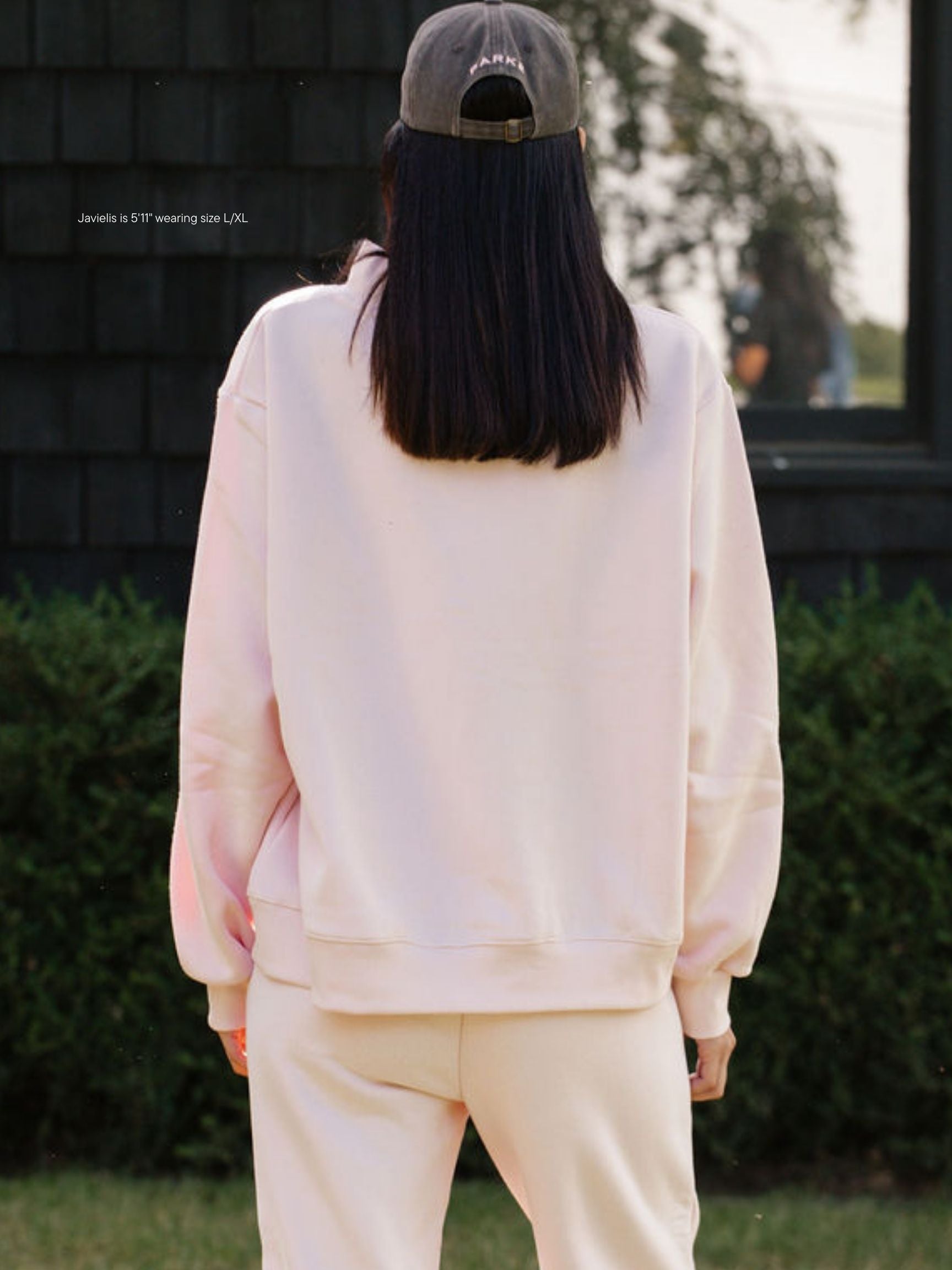 girl wearing hometown varsity mockneck flat -rose + mocha