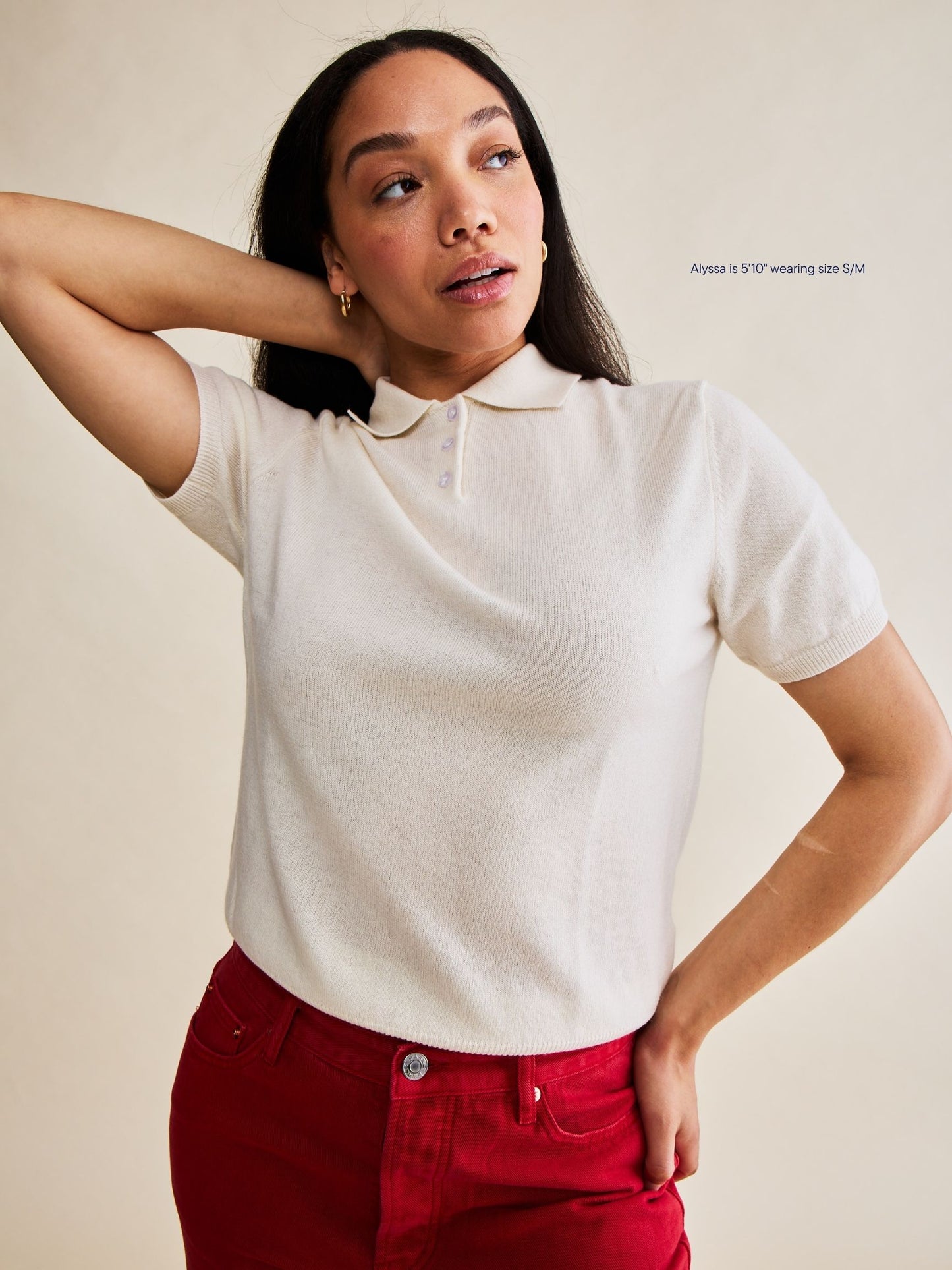 short sleeve classic polo sweater -cream