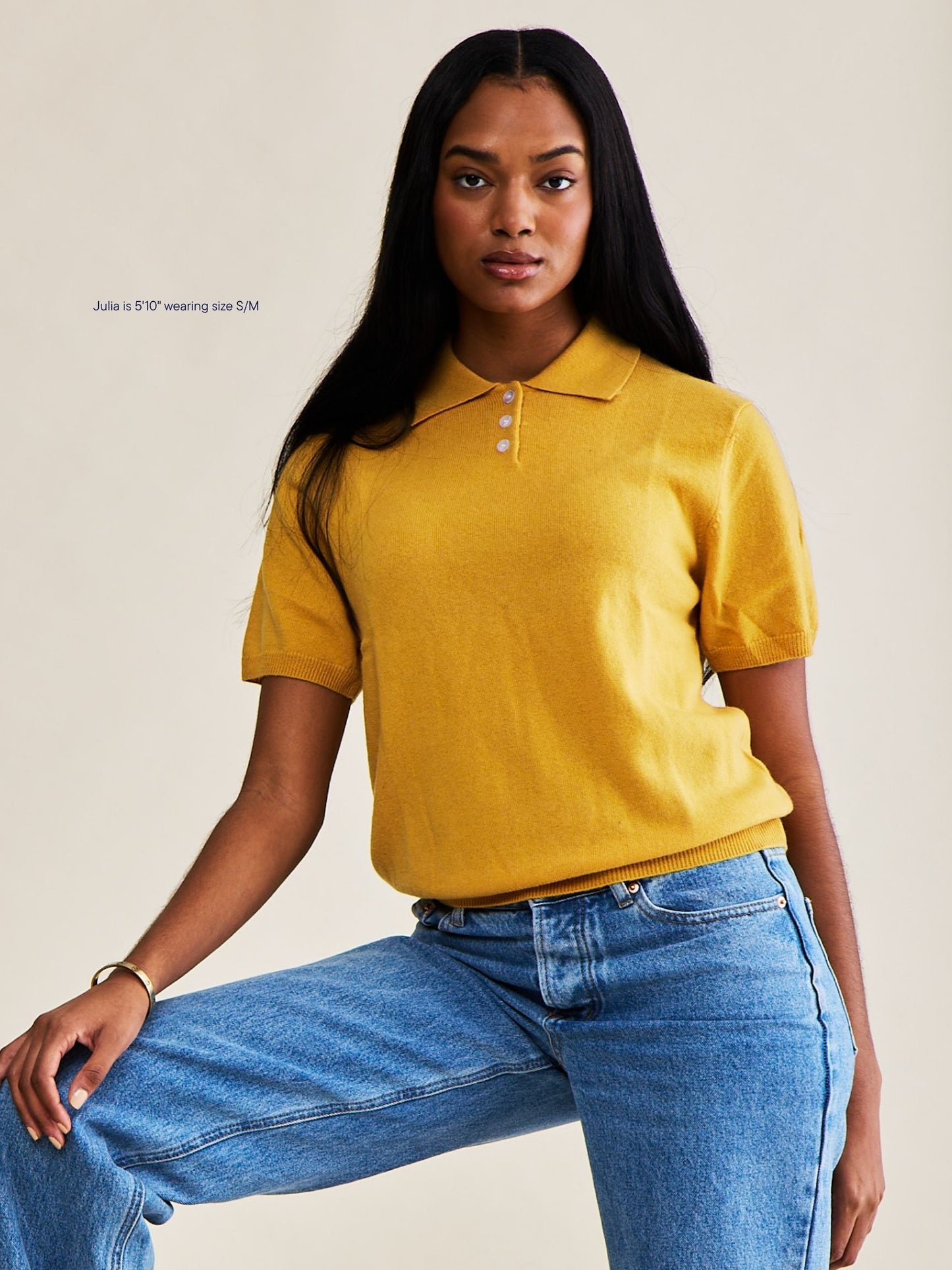 short sleeve classic polo sweater -marigold
