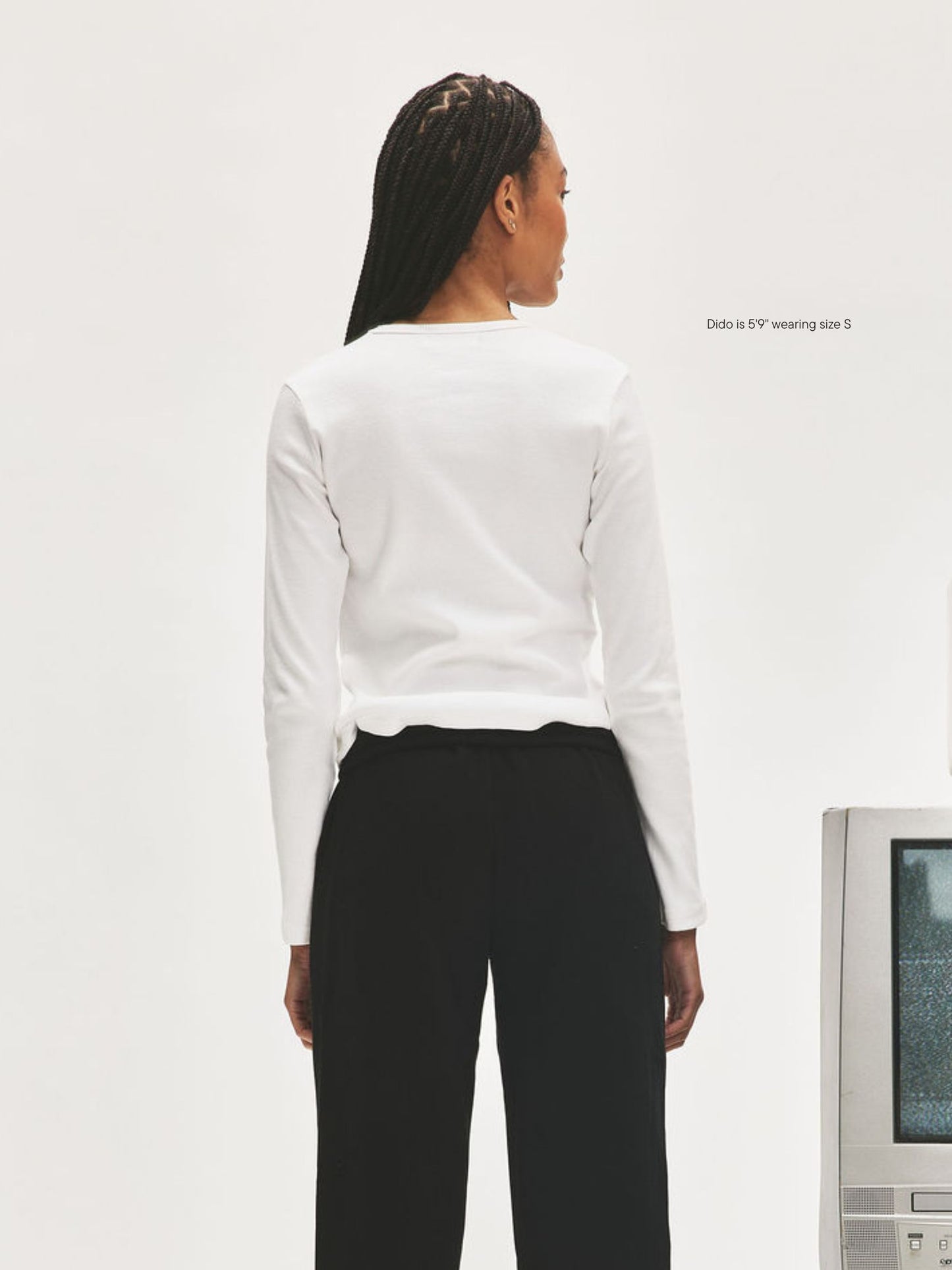 girl wearing Ribbed Long Sleeve T-Shirt -white