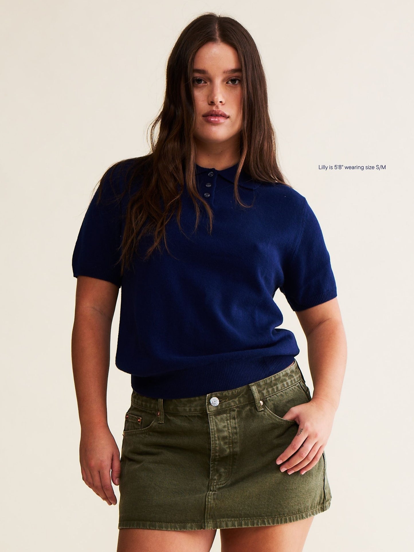 short sleeve classic polo sweater -navy