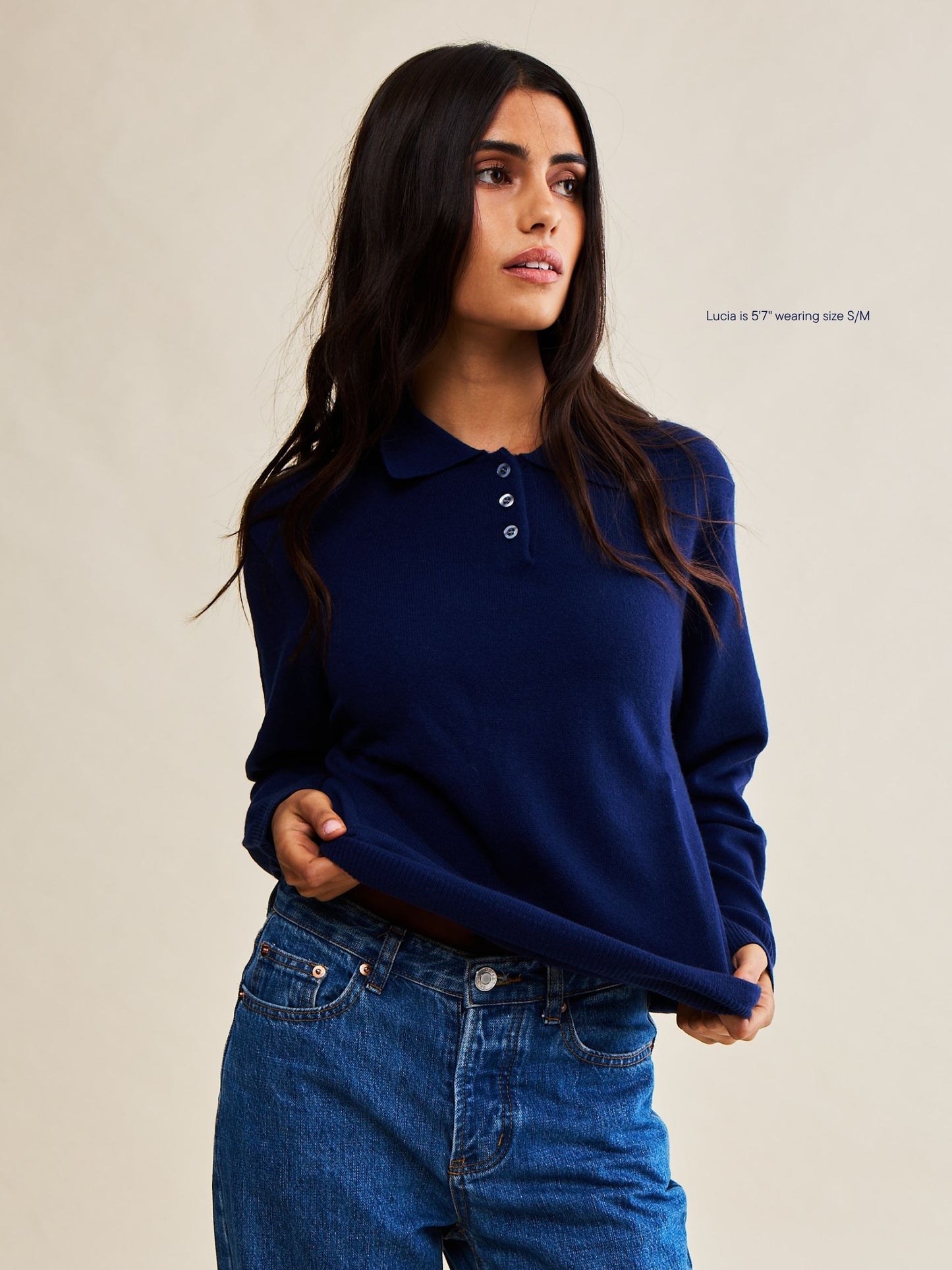 long sleeve classic polo sweater -navy