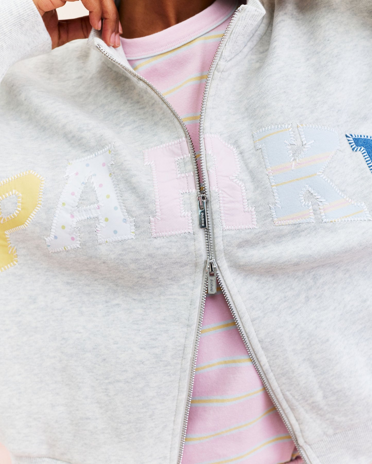 Patchwork Zip Up Mockneck - Heather Grey