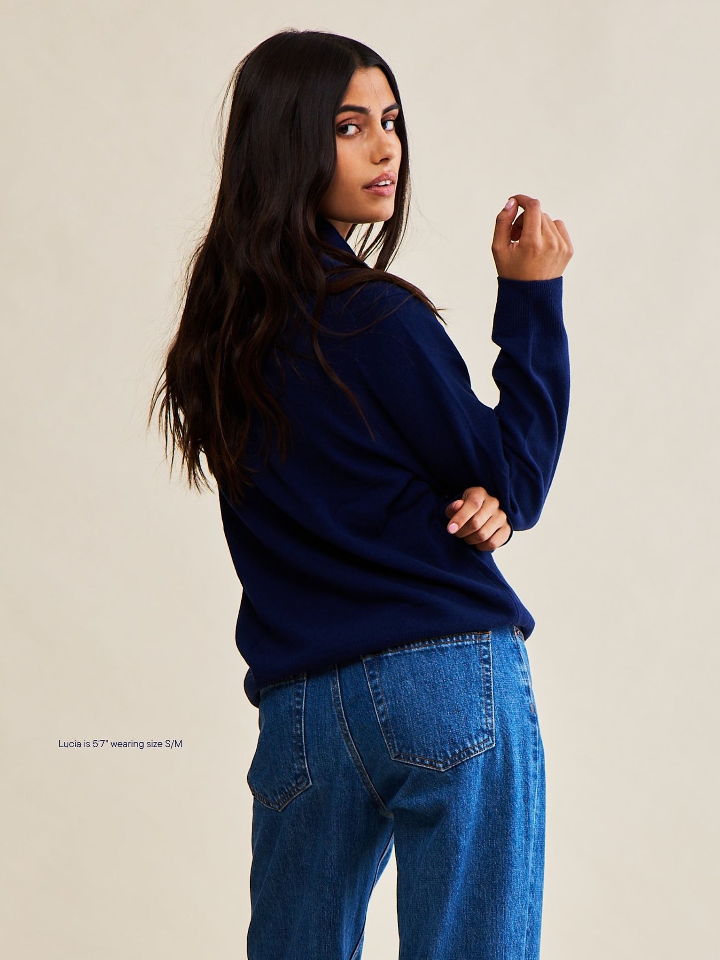 long sleeve classic polo sweater -navy