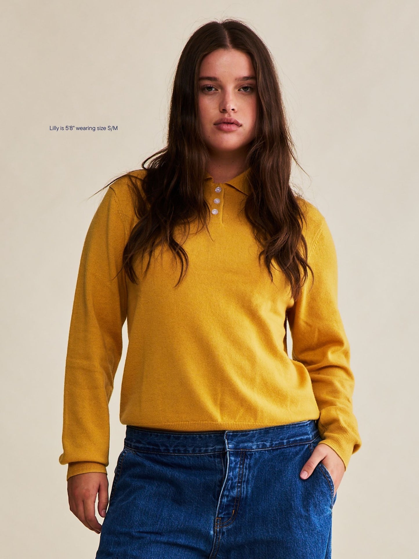 long sleeve classic polo sweater -marigold