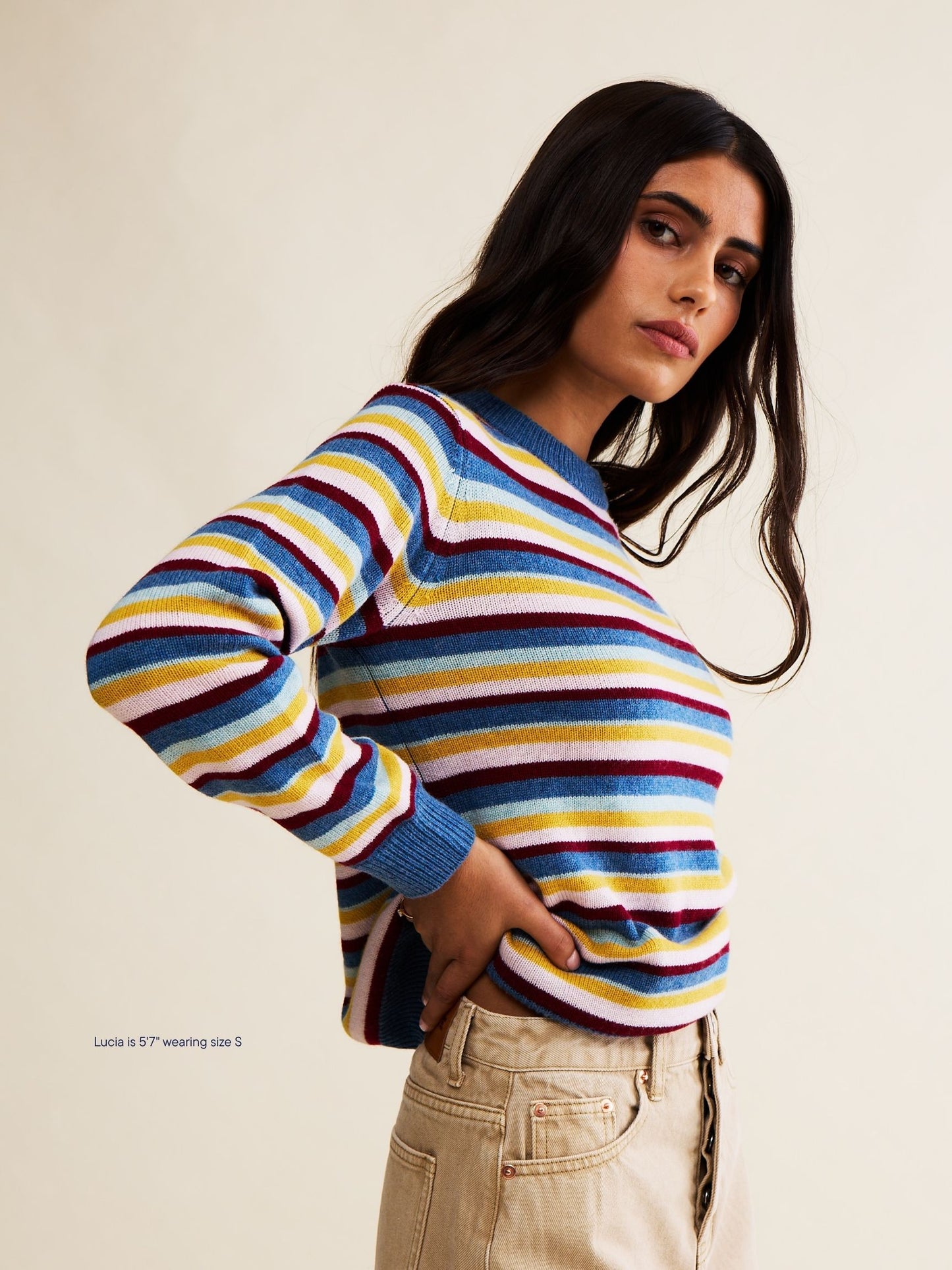 striped sweater -rose+mocha+apricot
