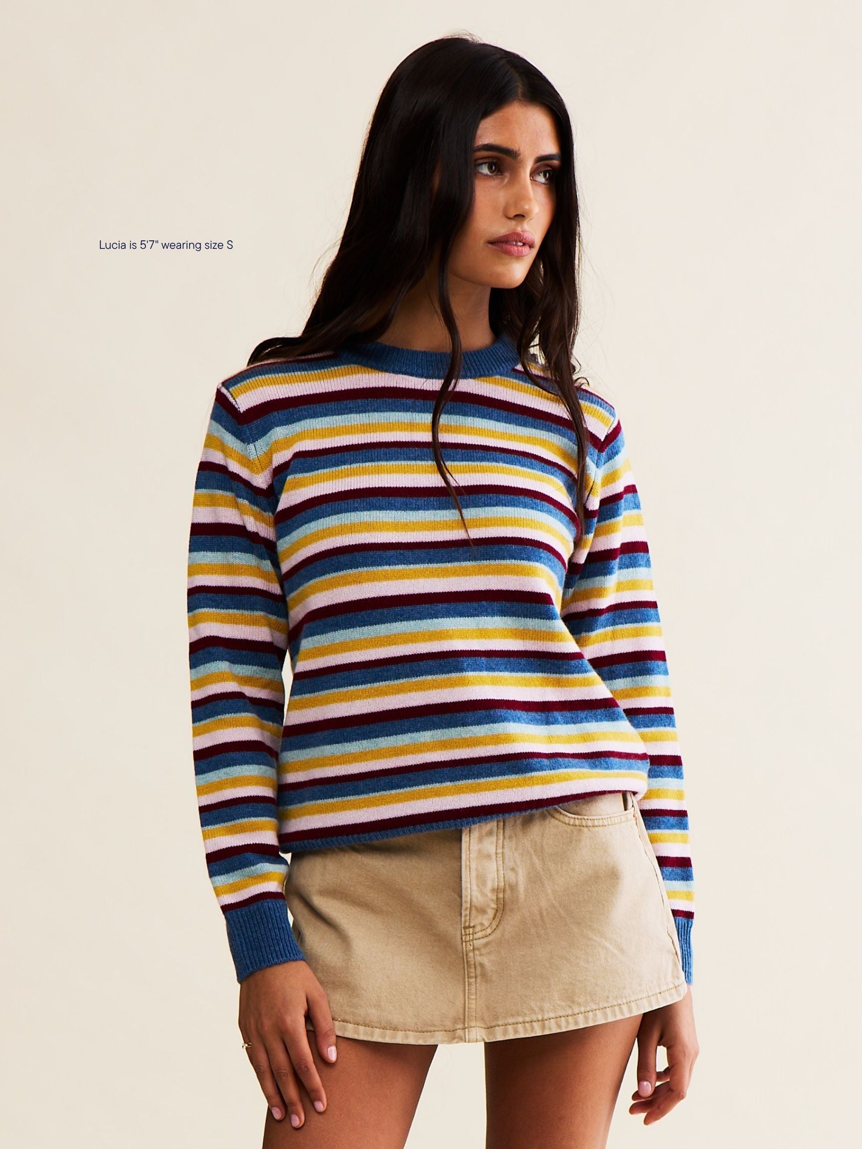 striped sweater -rose+mocha+apricot