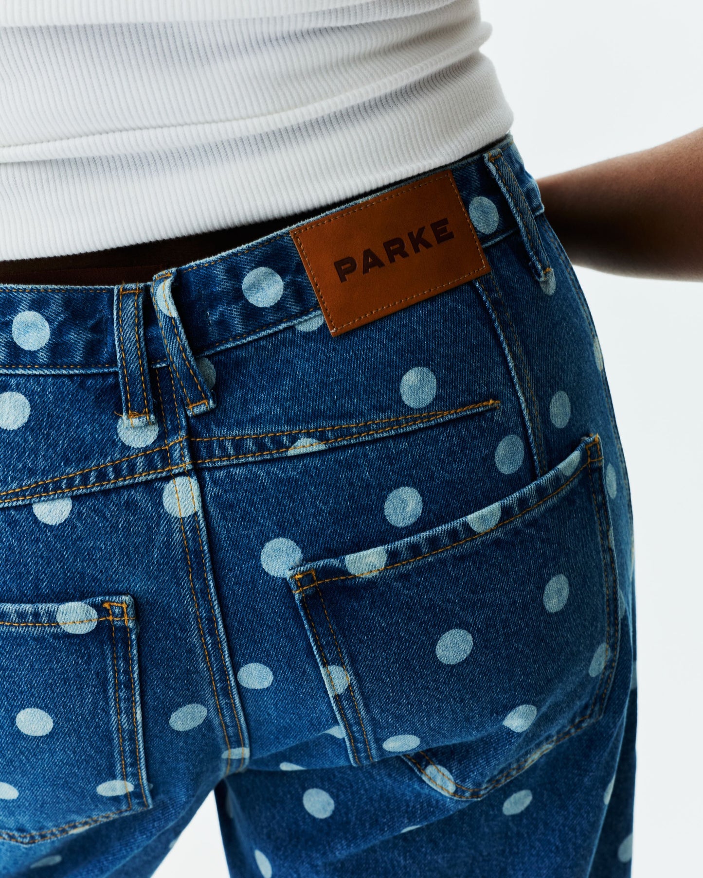 Polka Dot Horseshoe Jean - Medium Wash Polka Dot
