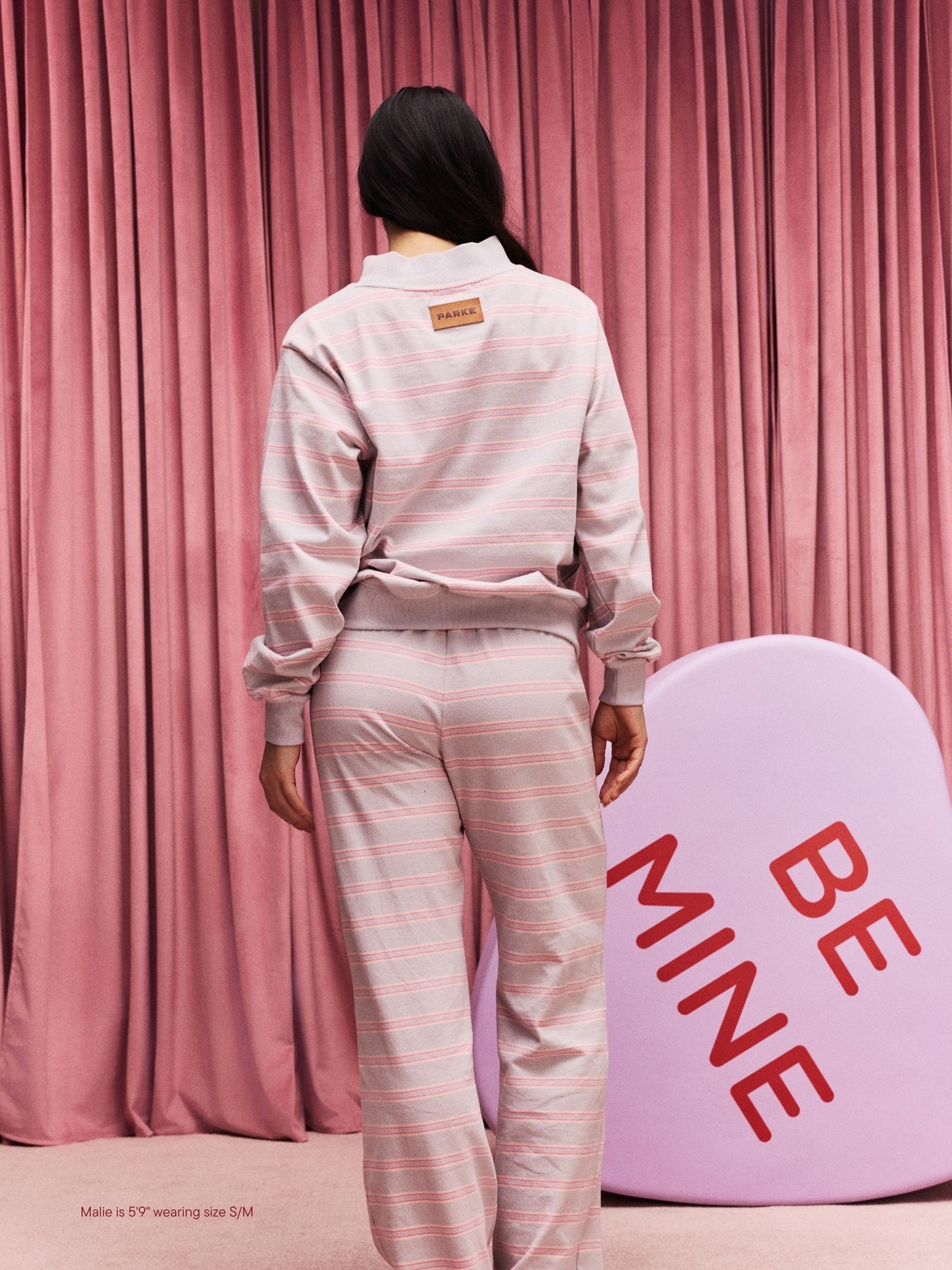 girl wearing Striped Mockneck Pullover -darling stripe