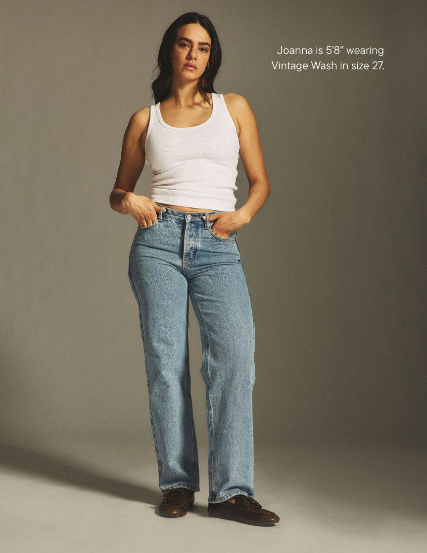 girl wearing classic straight jeans -vintage wash