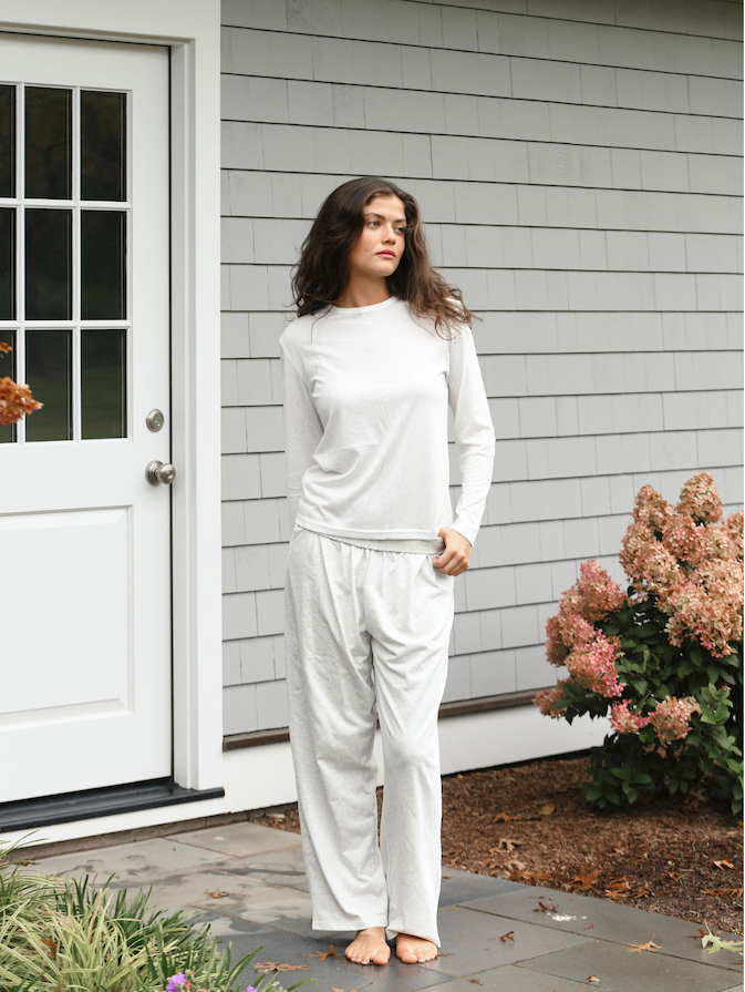 full body image of model wearing classic grey cotton boxer pants - classic grey