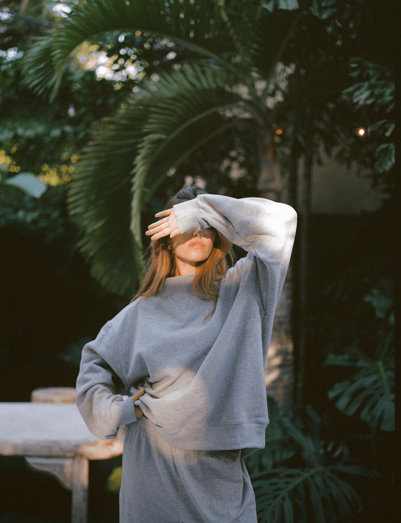 girl wearing charcoal classic mockneck - charcoal